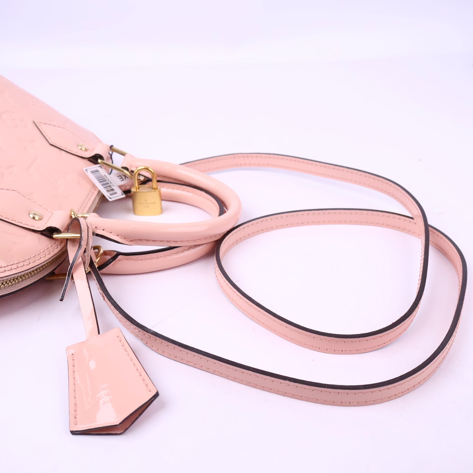 J3009 Louis Vuitton Top Handle Bag Alma BB Rose Ballerine Monogram Vernis | Pre-Owned Like New Pink Monogram Vernis Canvas, Leather, Patent leather