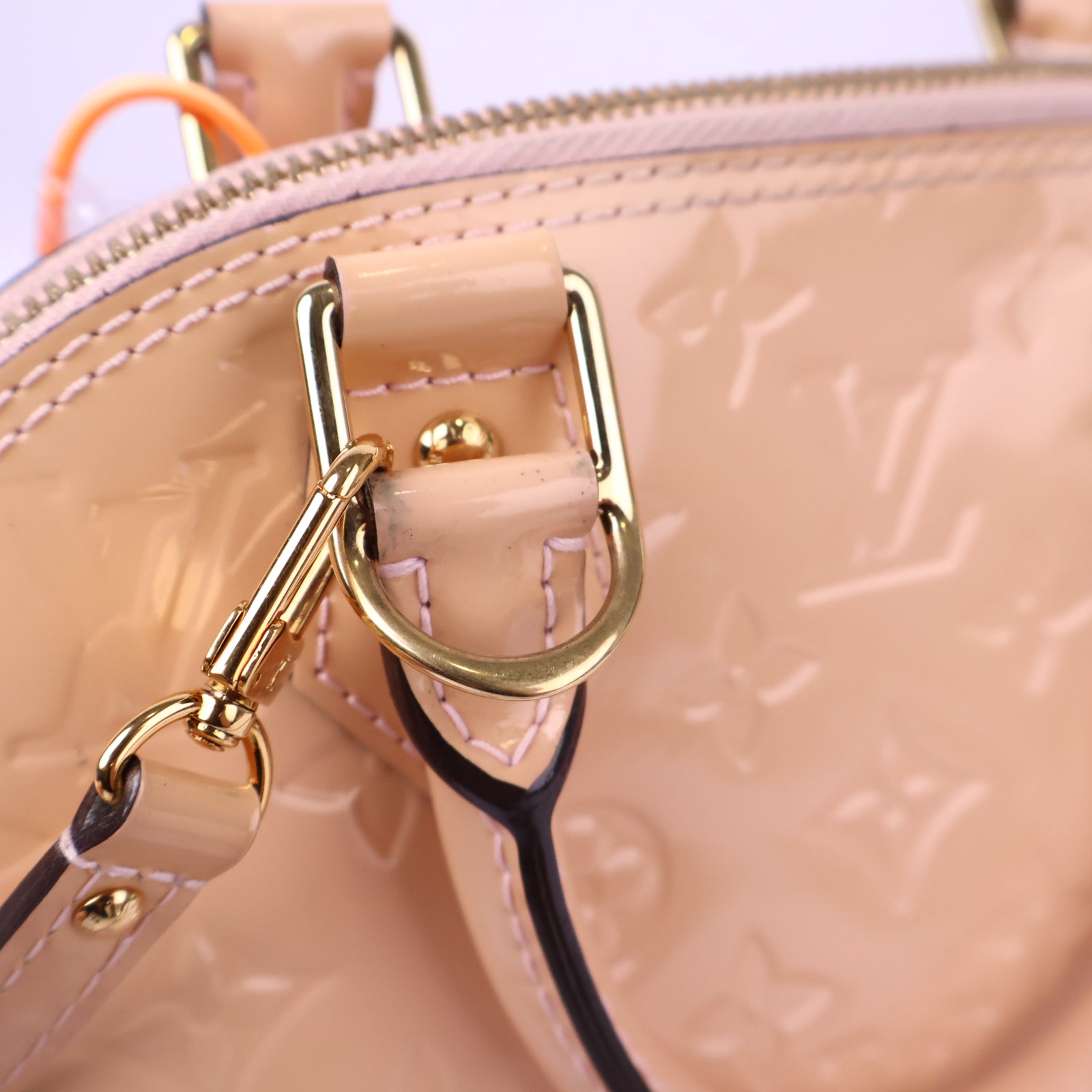 J3008 Louis Vuitton Top Handle Bag Alma BB Rose Angelique Monogram Vernis | Pre-Owned Like New Pink Monogram Vernis Canvas, Leather, Patent leather