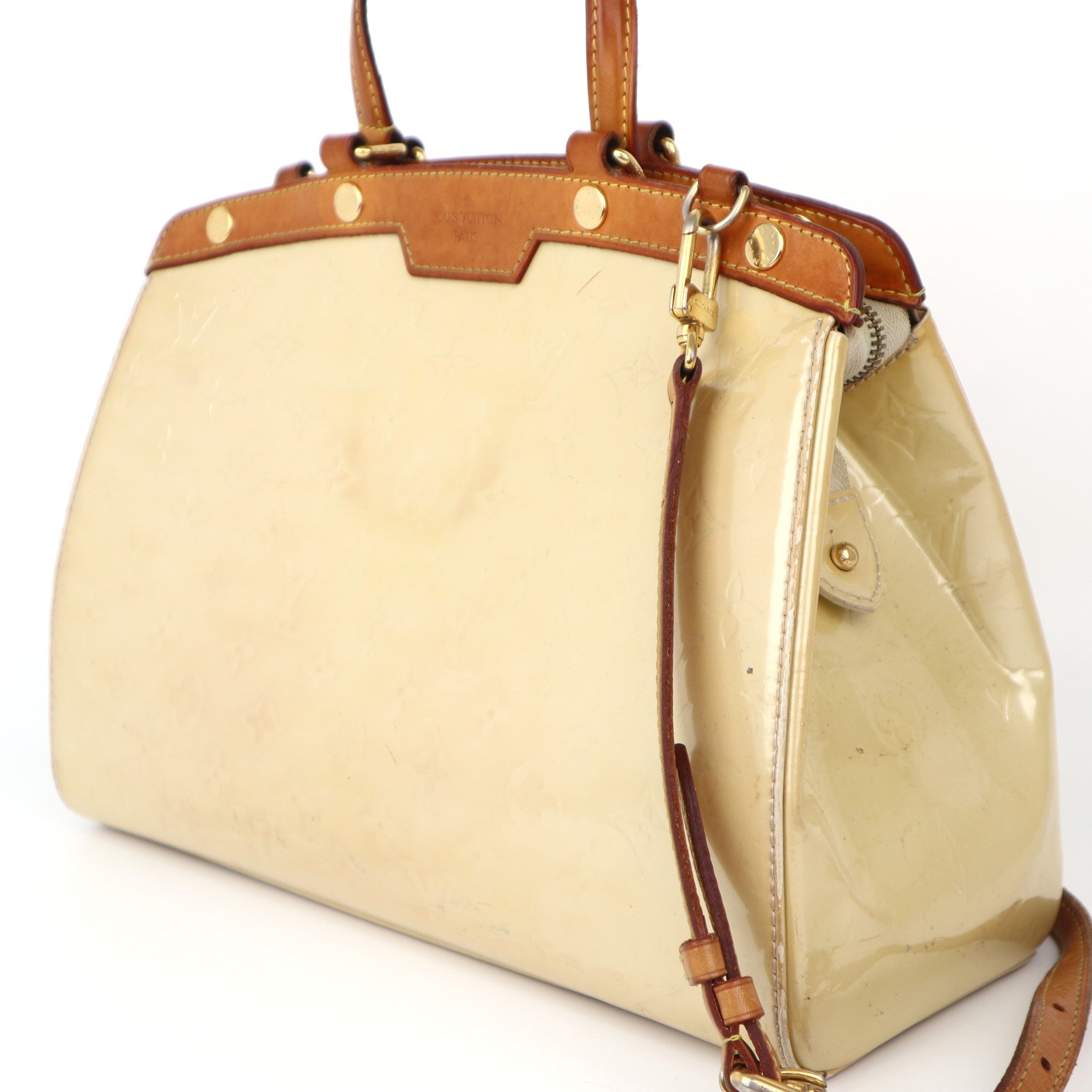 C1027 Louis Vuitton Brea Beige Patent Monogram Leather  MM Handbag - Pre Owned