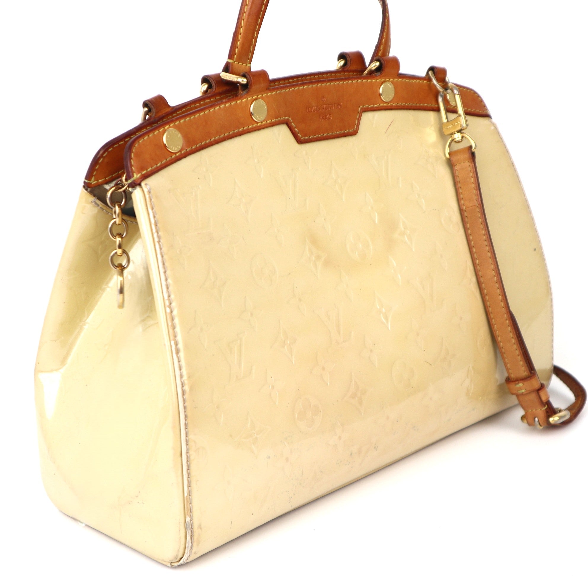 C1027 Louis Vuitton Brea Beige Patent Monogram Leather  MM Handbag - Pre Owned