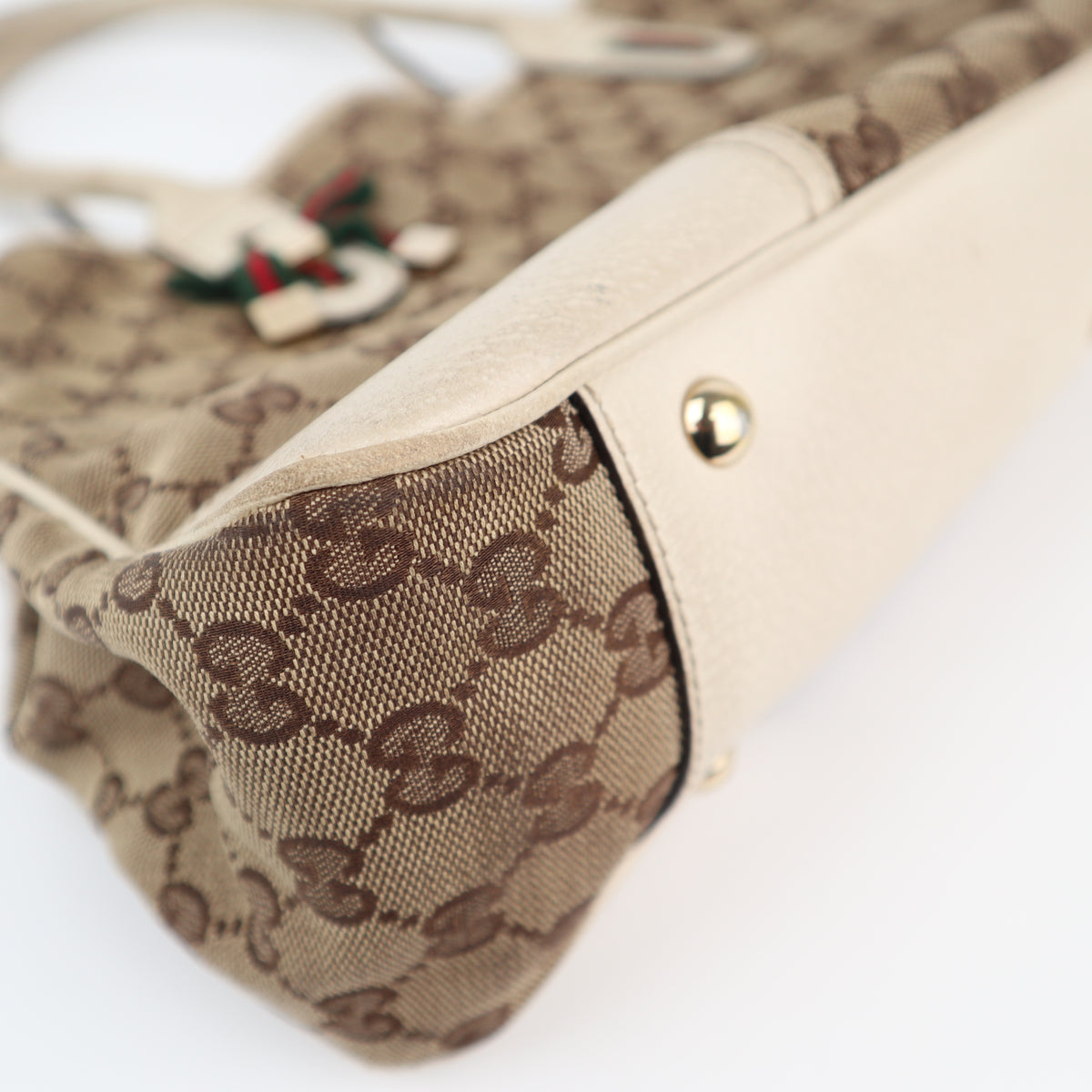 C2426 Gucci Tote Bag GG Canvas Princy White/Beige Leather Trim | Pre-Owned Very Good White / Beige Canvas, Leather/GG Canvas
