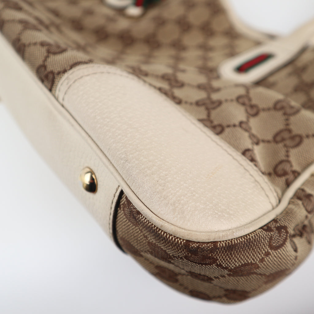 C2426 Gucci Tote Bag GG Canvas Princy White/Beige Leather Trim | Pre-Owned Very Good White / Beige Canvas, Leather/GG Canvas