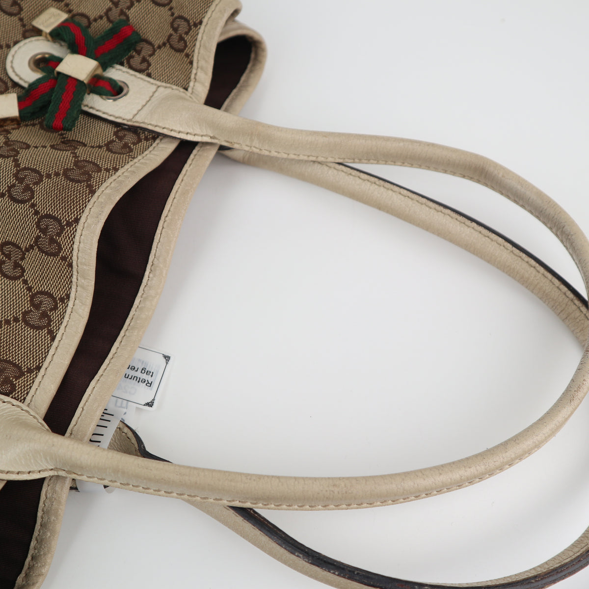 C2426 Gucci Tote Bag GG Canvas Princy White/Beige Leather Trim | Pre-Owned Very Good White / Beige Canvas, Leather/GG Canvas