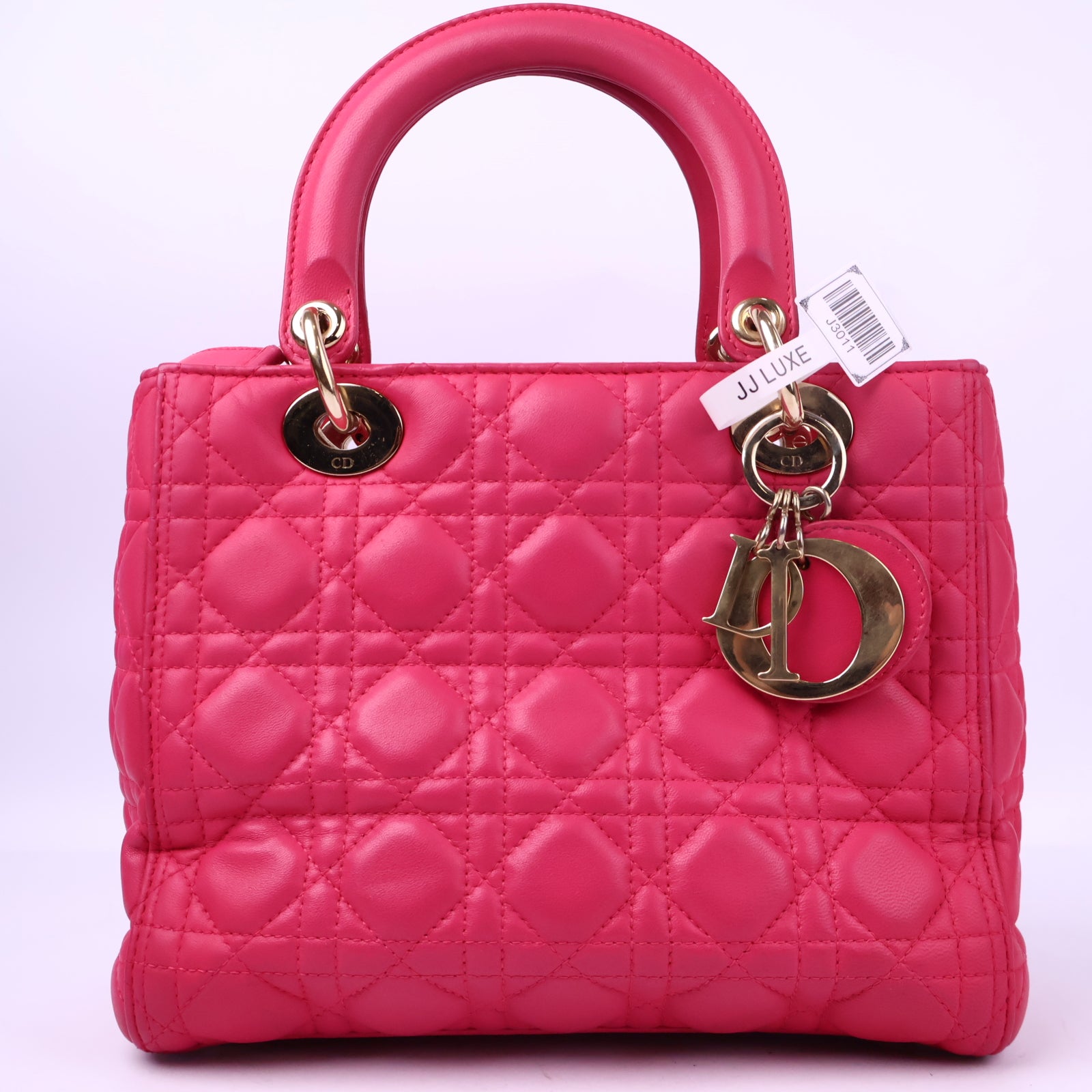 J3011 Christian Dior Top Handle Bag Lady Dior Pink Cannaged Leather | Pre-Owned Like New Pink Cannage Leather