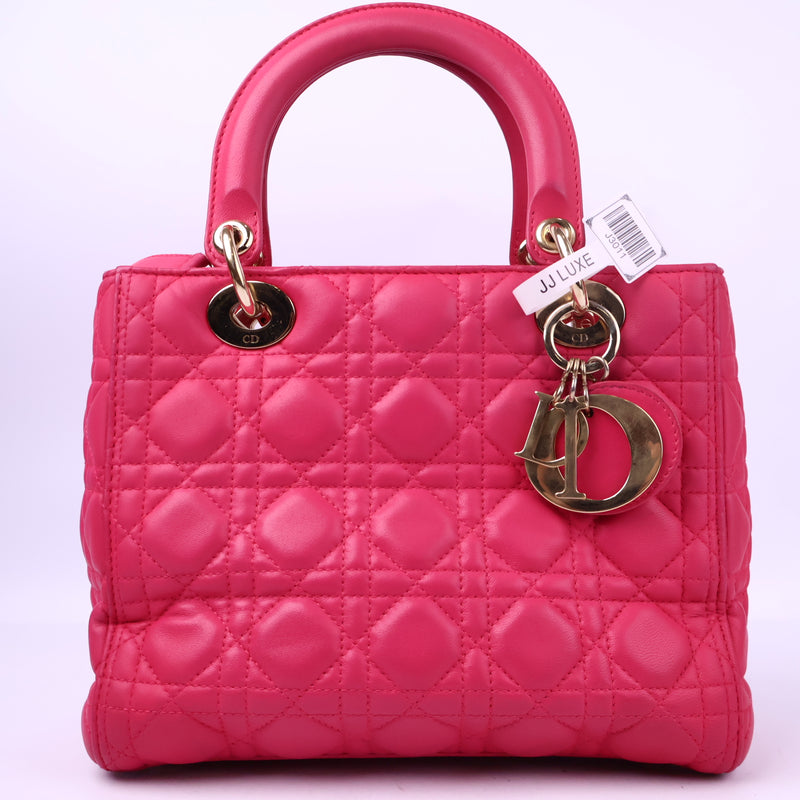 J3011 Christian Dior Top Handle Bag Lady Dior Pink Cannaged Leather | Pre-Owned Like New Pink Cannage Leather