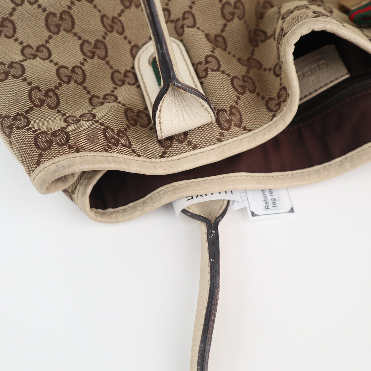 C2426 Gucci Tote Bag GG Canvas Princy White/Beige Leather Trim | Pre-Owned Very Good White / Beige Canvas, Leather/GG Canvas