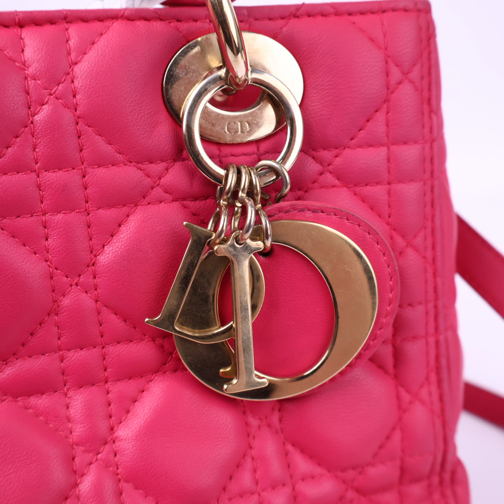 J3011 Christian Dior Top Handle Bag Lady Dior Pink Cannaged Leather | Pre-Owned Like New Pink Cannage Leather