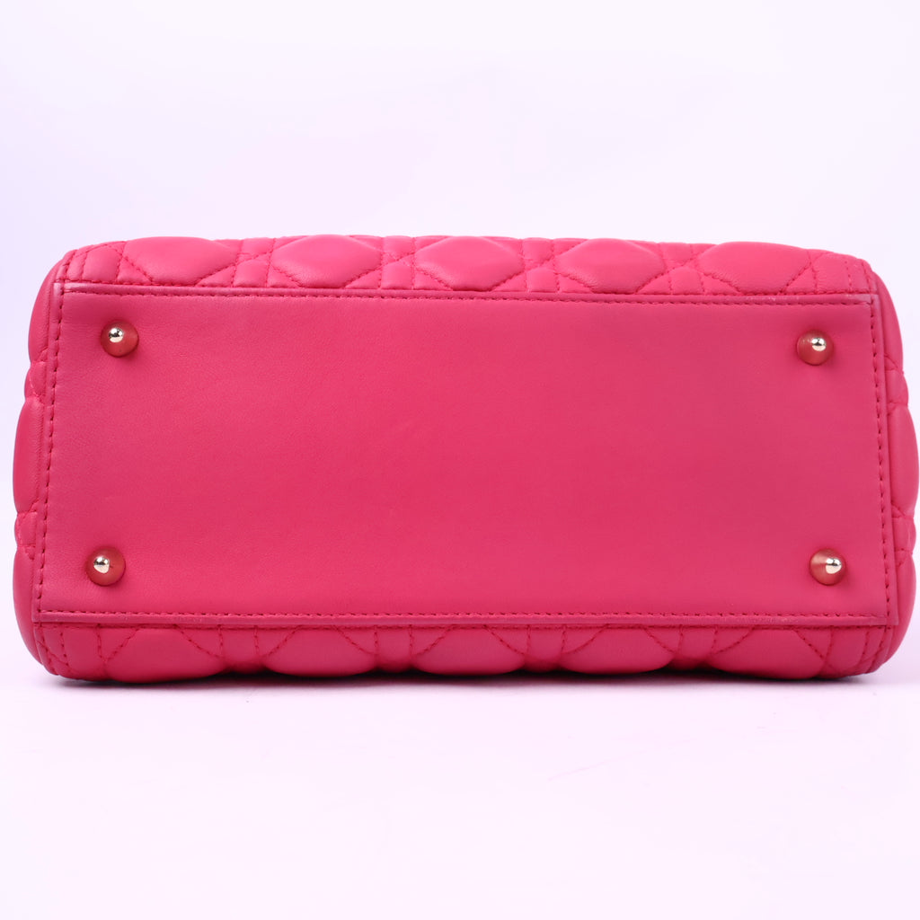 J3011 Christian Dior Top Handle Bag Lady Dior Pink Cannaged Leather | Pre-Owned Like New Pink Cannage Leather