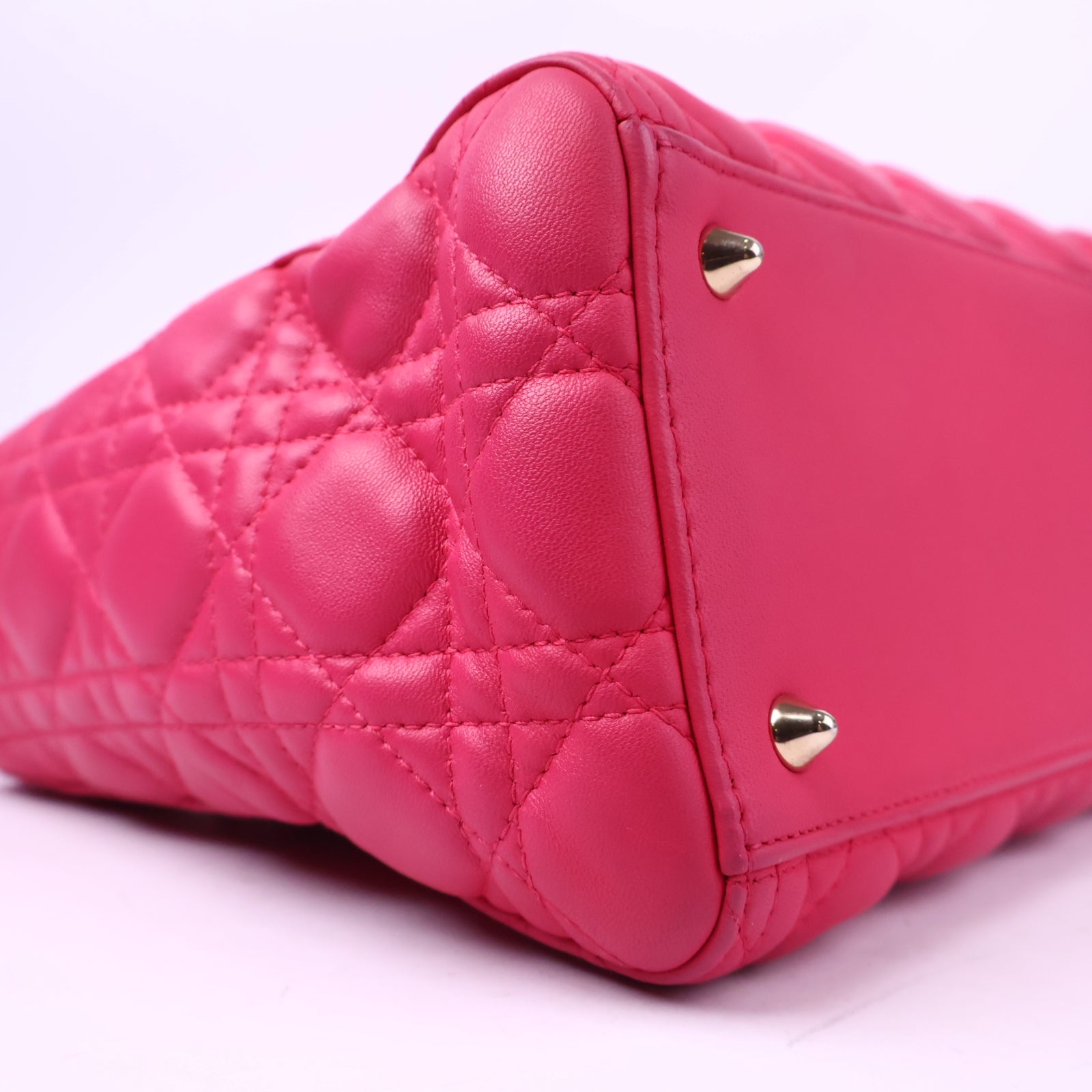 J3011 Christian Dior Top Handle Bag Lady Dior Pink Cannaged Leather | Pre-Owned Like New Pink Cannage Leather