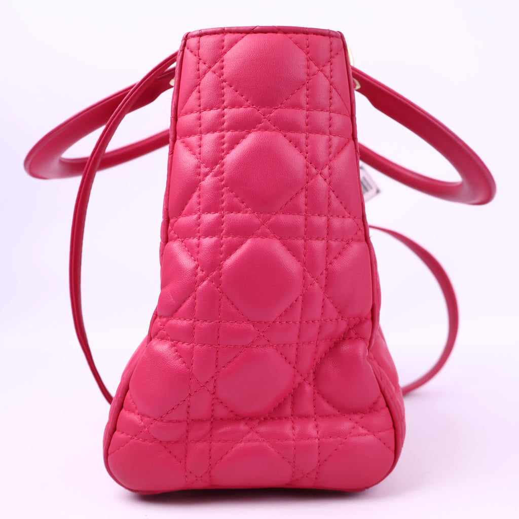 J3011 Christian Dior Top Handle Bag Lady Dior Pink Cannaged Leather | Pre-Owned Like New Pink Cannage Leather