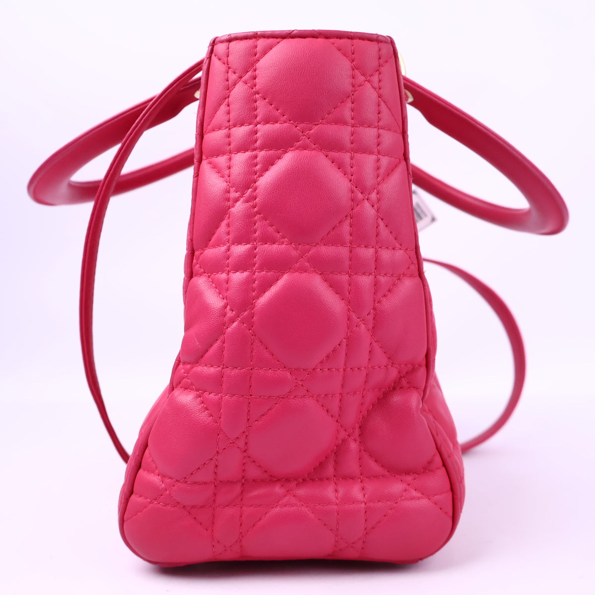 J3011 Christian Dior Top Handle Bag Lady Dior Pink Cannaged Leather | Pre-Owned Like New Pink Cannage Leather