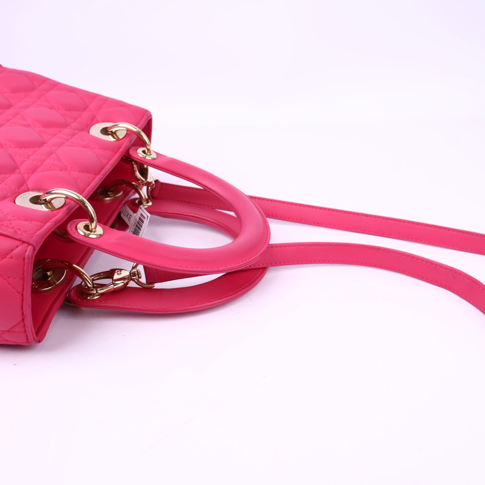 J3011 Christian Dior Top Handle Bag Lady Dior Pink Cannaged Leather | Pre-Owned Like New Pink Cannage Leather