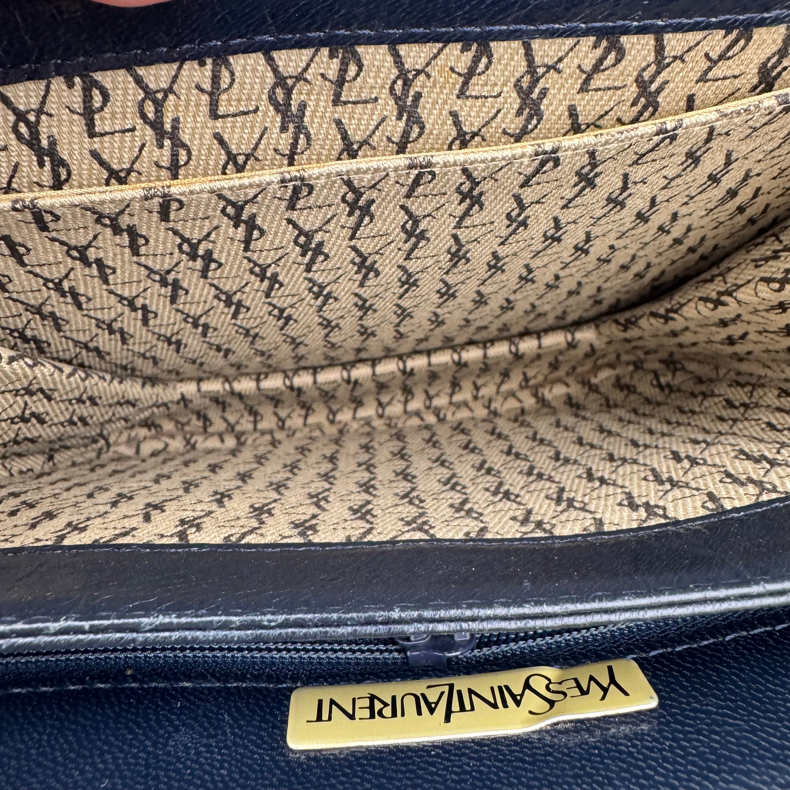 J1627 Saint Laurent Black Lizard Embossed Leather Bag- Pre Owned