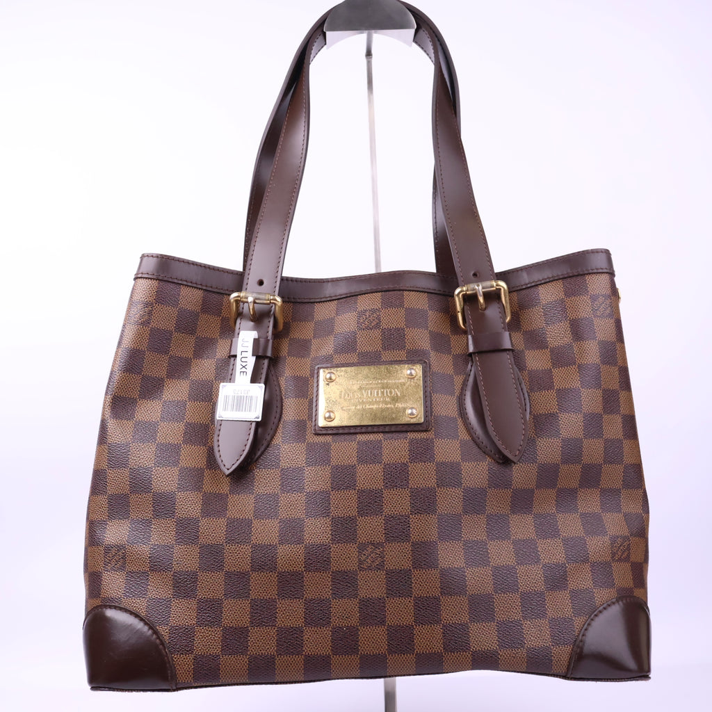 J3173R# Louis Vuitton Tote Bag Hampstead MM Damier Ebene | Pre-Owned Like New Brown Coated canvas, leather trim Damier Ebene