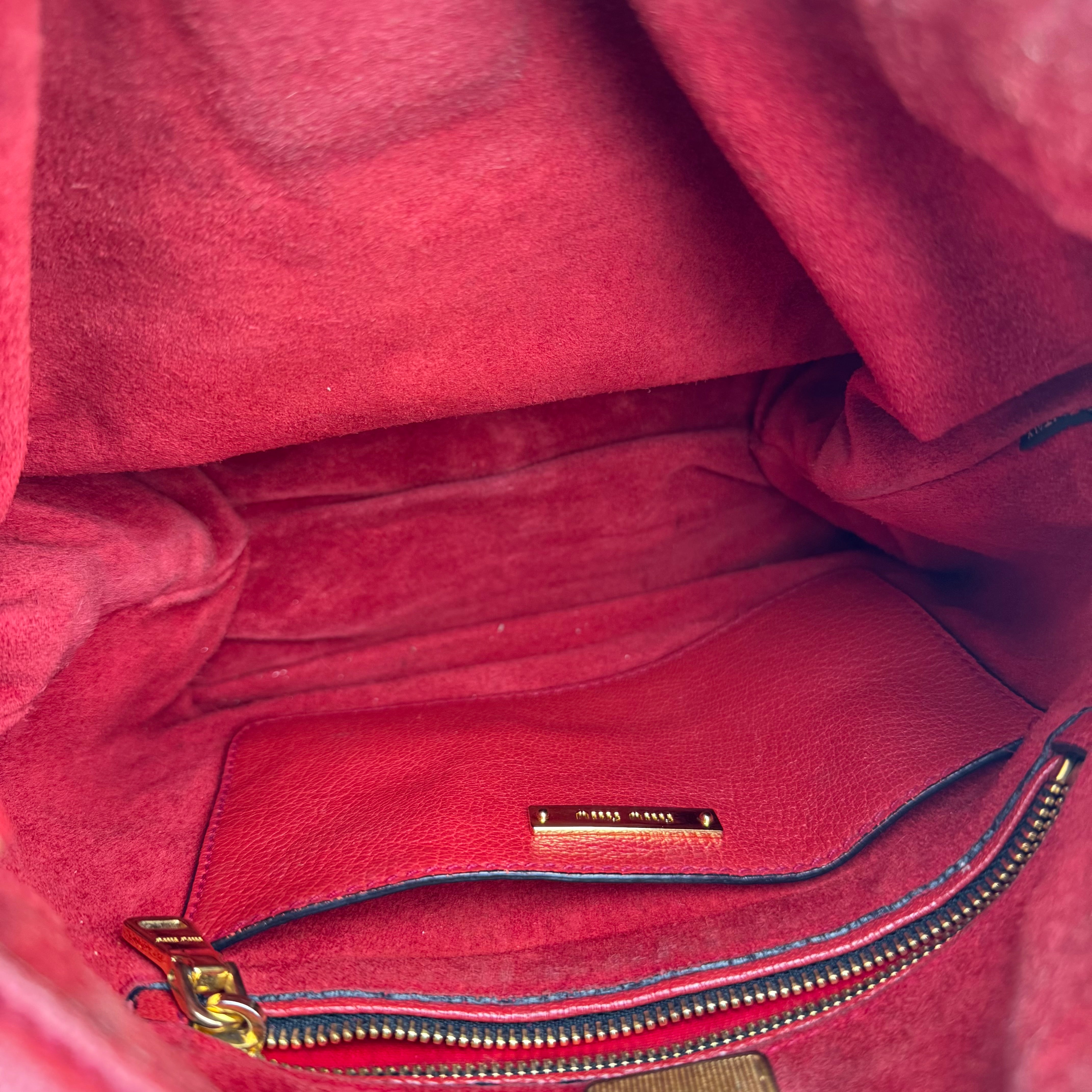 J1622 MIU MIU Madras Leather Denim 2Way Shoulder Bag- Pre Owned