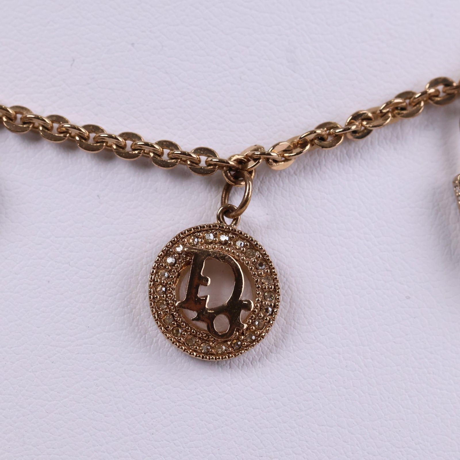 J3231 Christian Dior Long Charm Necklace Crystal Multi Charm Long Necklace | Pre-Owned Like New Gold-tone Multi Charm Metal, Crystal