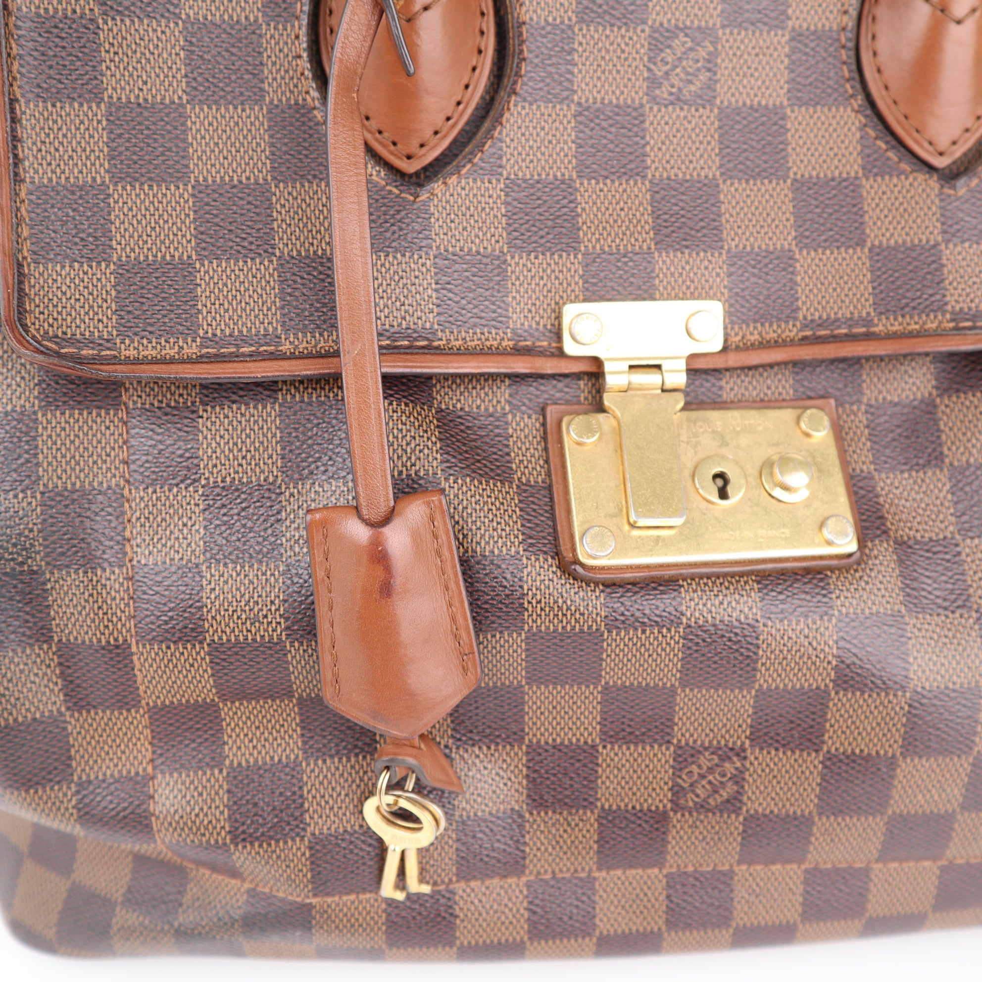 C2445 Louis Vuitton Shoulder Bag Damier Ebene Ascot | Pre-Owned Very Good Brown Canvas Damier Ebene