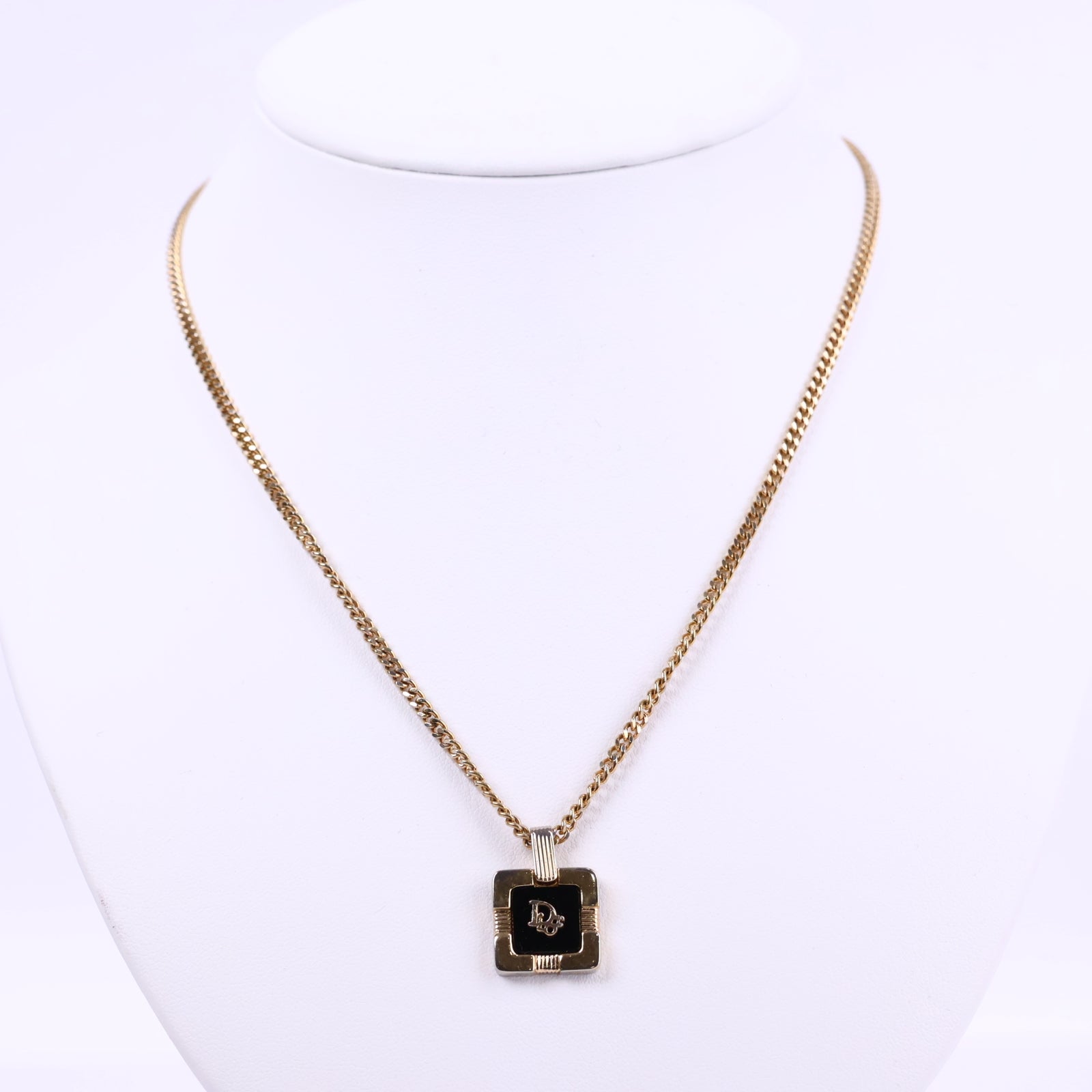 J3226 Christian Dior Pendant Necklace Enamel Logo Pendant Necklace | Pre-Owned Excellent Gold-tone Logo Metal, Enamel