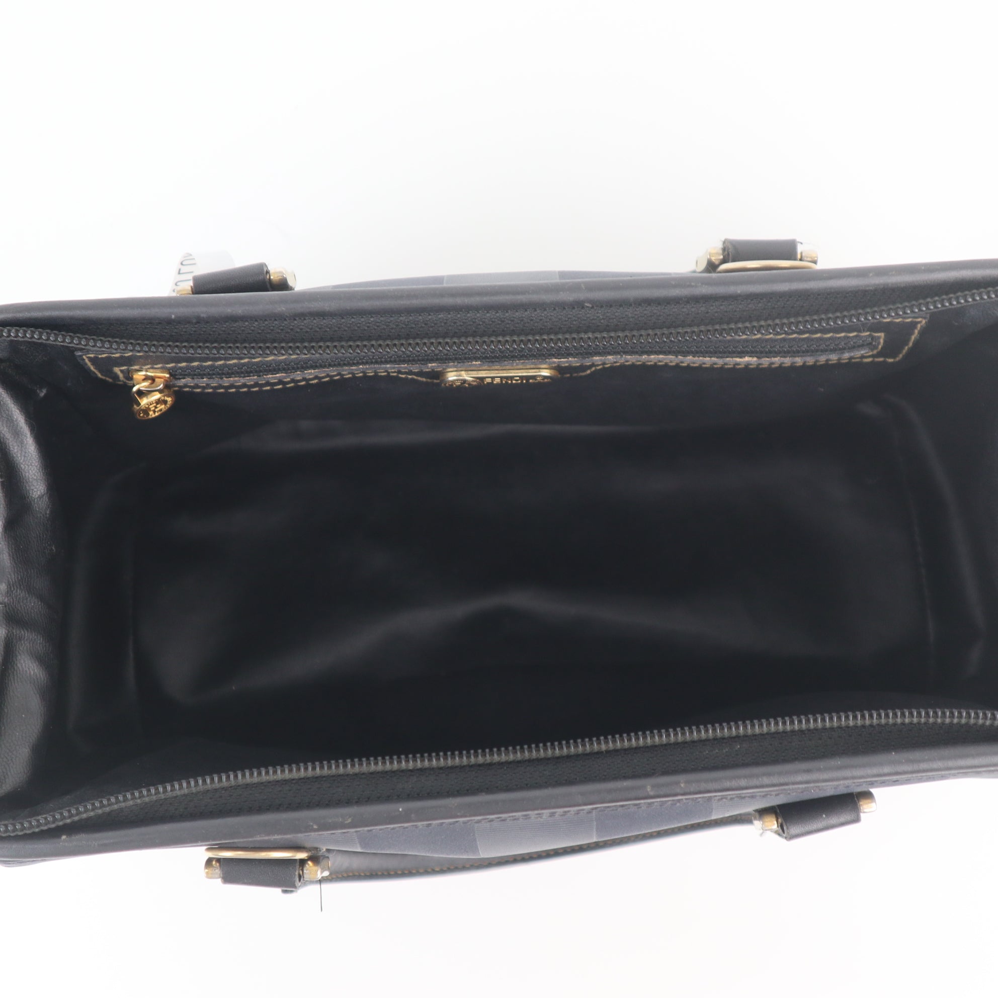 C1042 FENDI Pecan Canvas Hand Bag Navy Gold Auth-Pre Owned