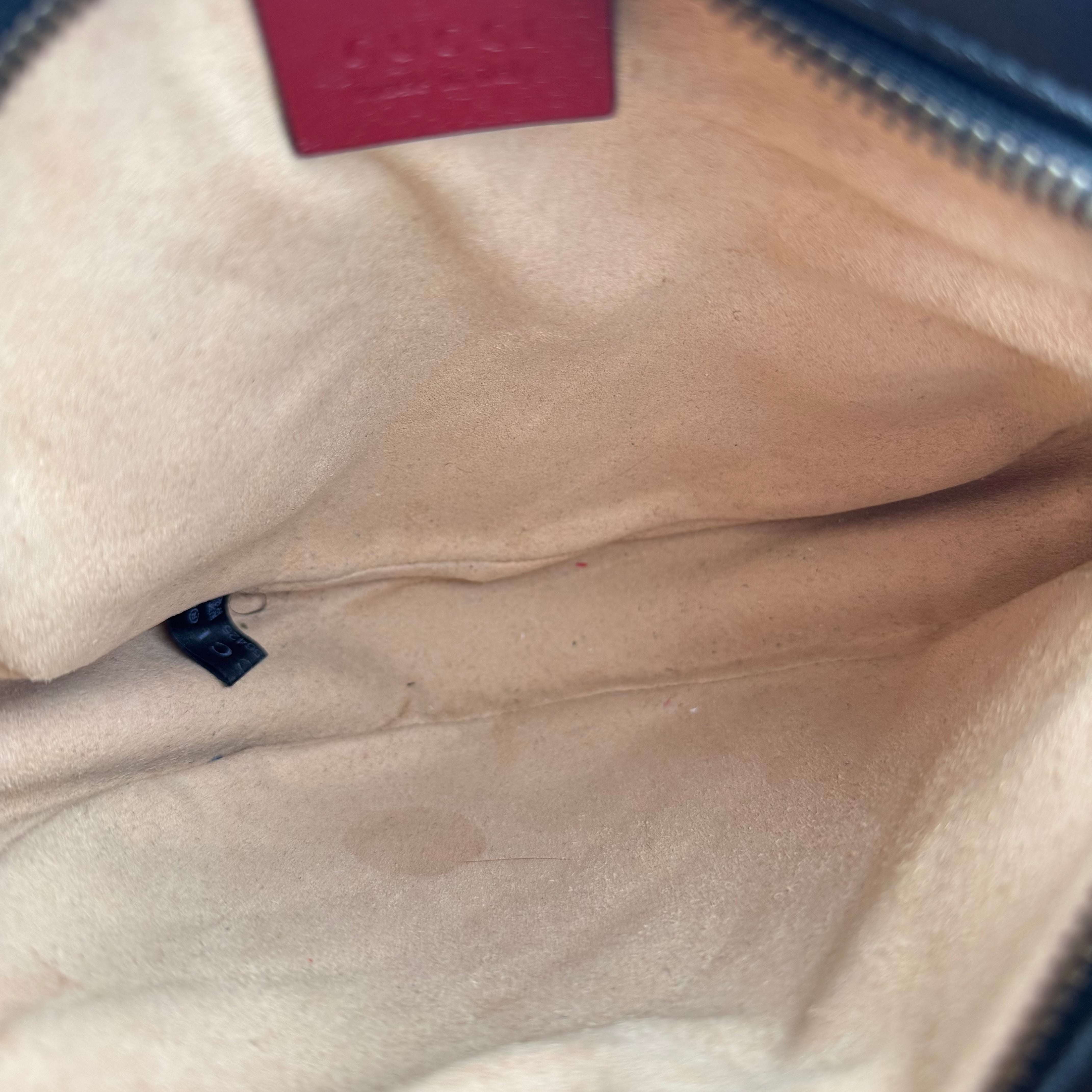 J1564 Gucci Marmont Mini Round Shoulder Bag in Black- Pre Owned