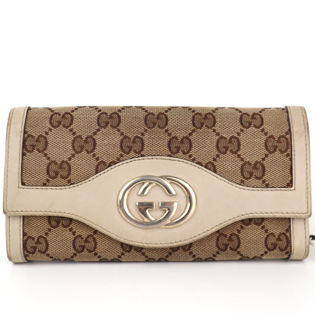 C2451 Gucci Wallet Vintage GG Canvas Interlocking G Logo Continental Wallet | Pre-Owned Very Good Canvas GG Canvas