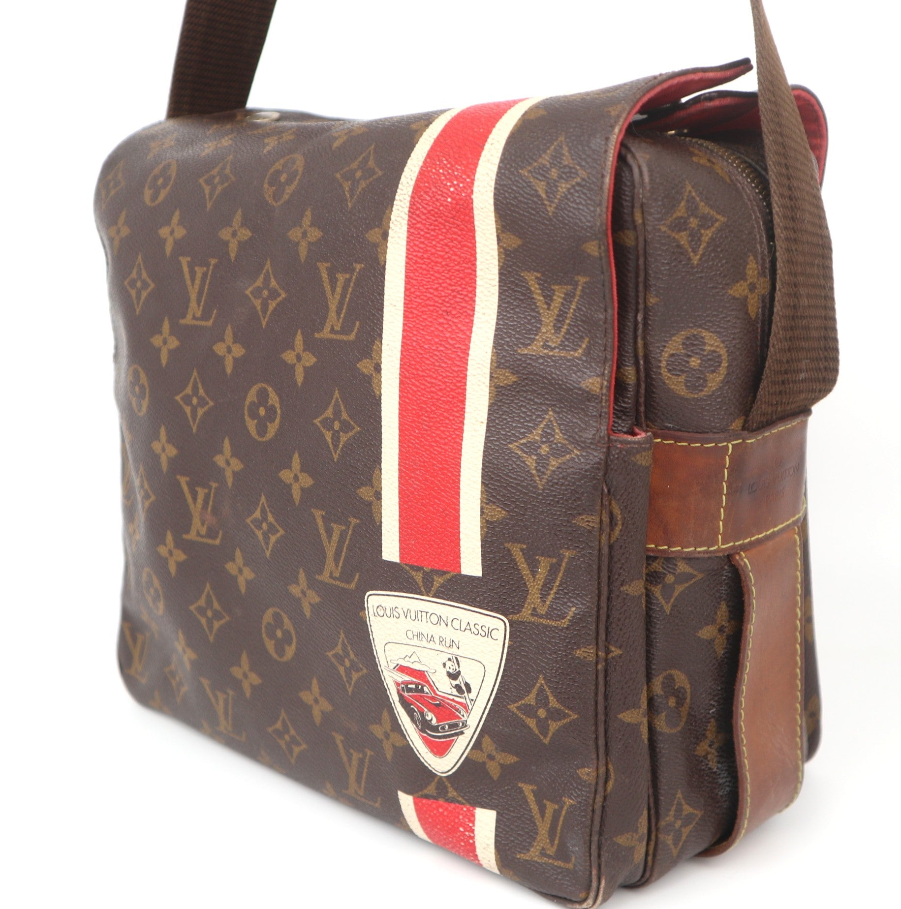 C1046 Louis Vuitton Brown China Run Monogram Canvas Naviglio-Pre Owned