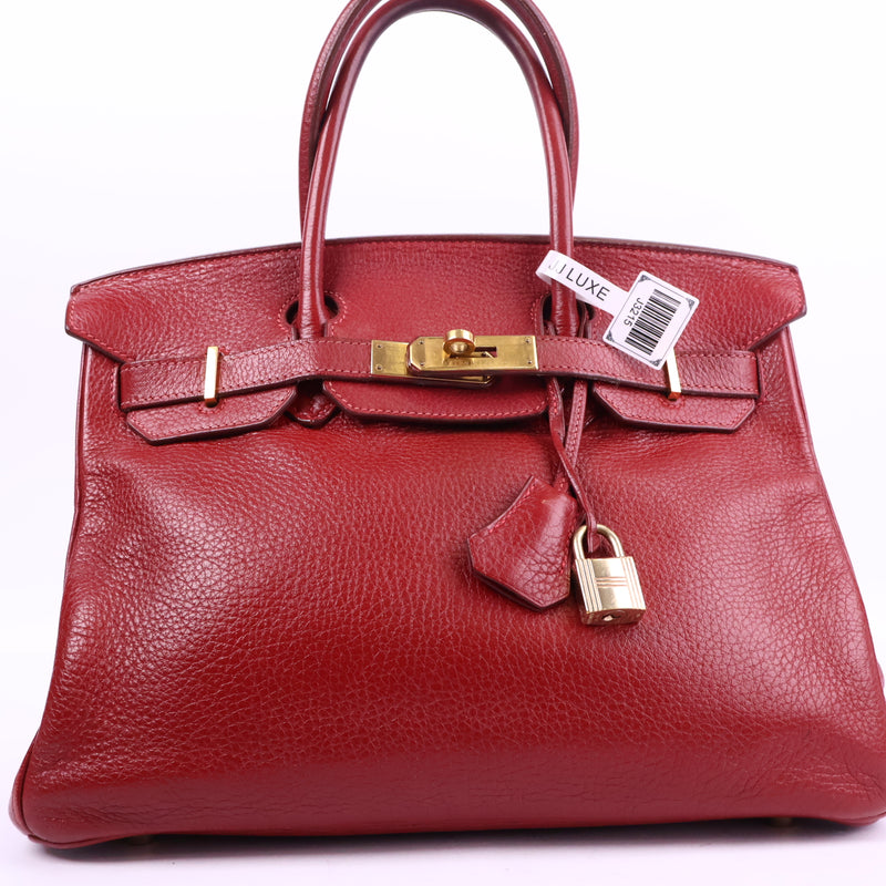J3215 Hermes Top Handle Bag Birkin 30 | Pre-Owned Like New Vermillion Togo leather