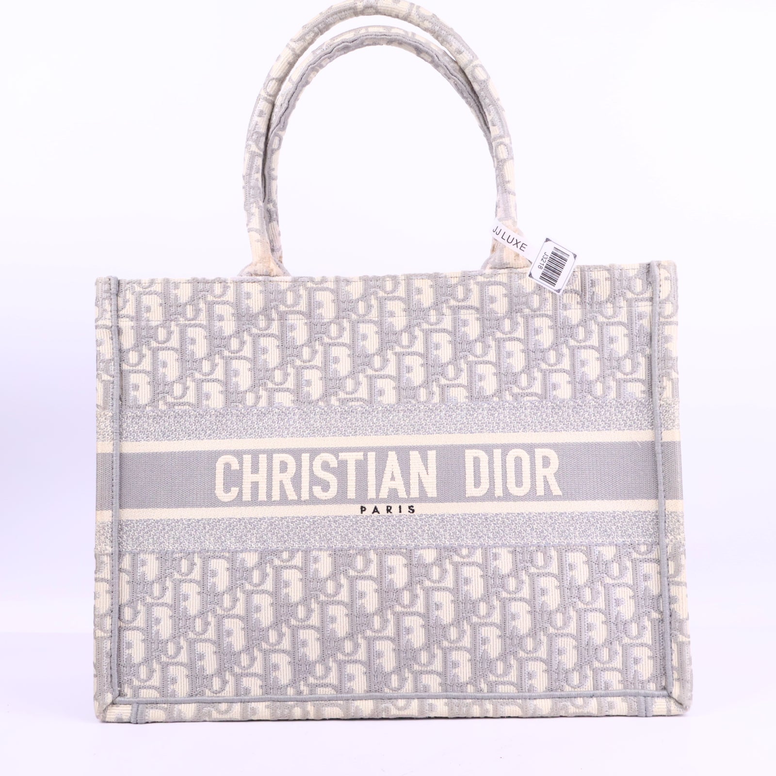 J3218 Christian Dior Tote Bag Book Tote | Pre-Owned Like New Grey Canvas Dior Oblique embroidery