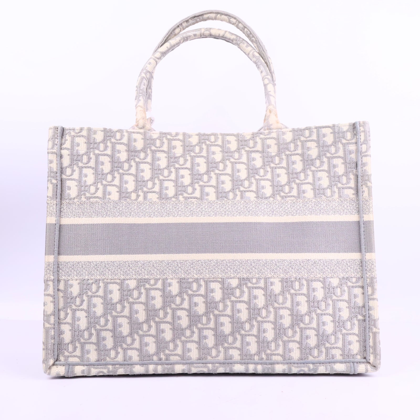 J3218 Christian Dior Tote Bag Book Tote | Pre-Owned Like New Grey Canvas Dior Oblique embroidery