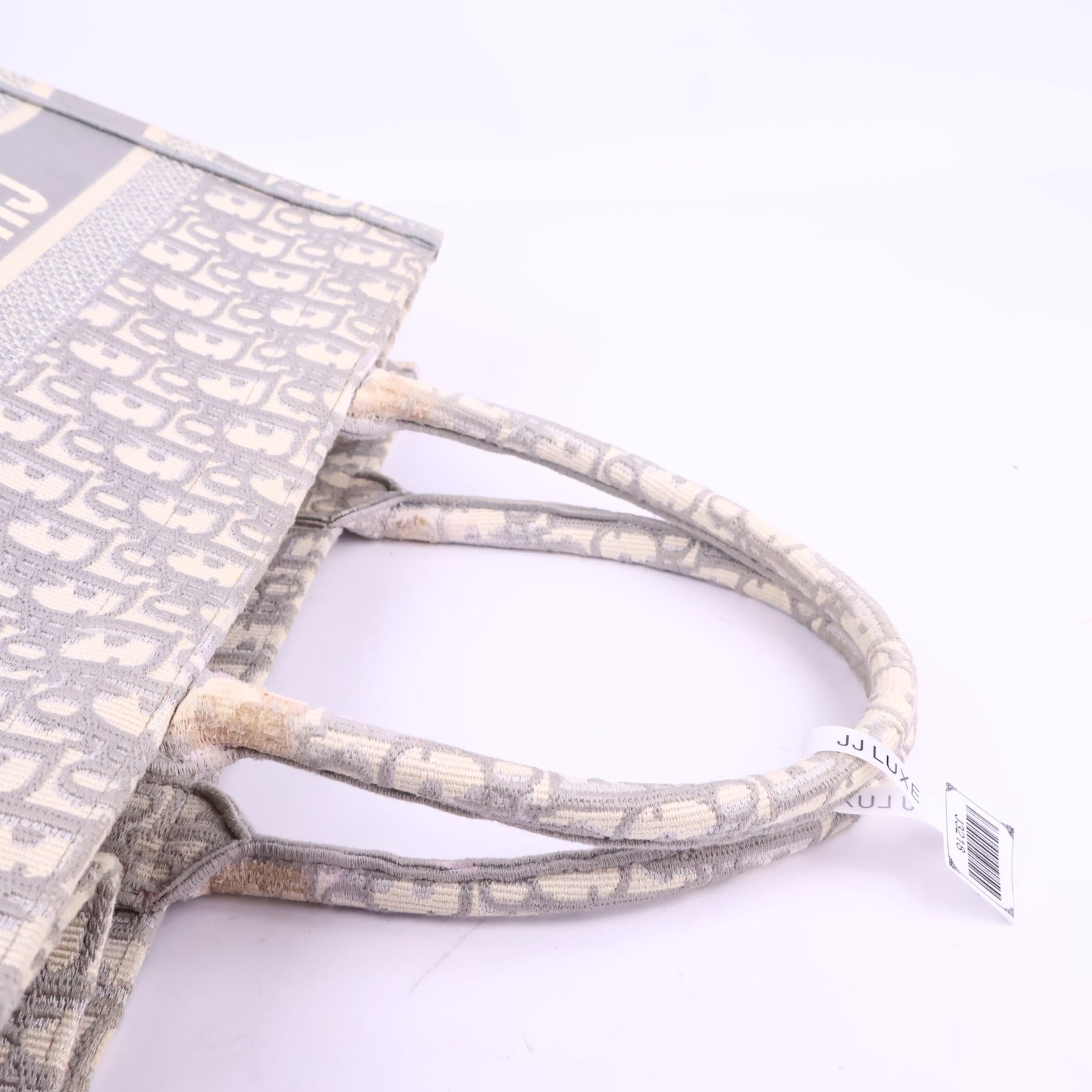 J3218 Christian Dior Tote Bag Book Tote | Pre-Owned Like New Grey Canvas Dior Oblique embroidery