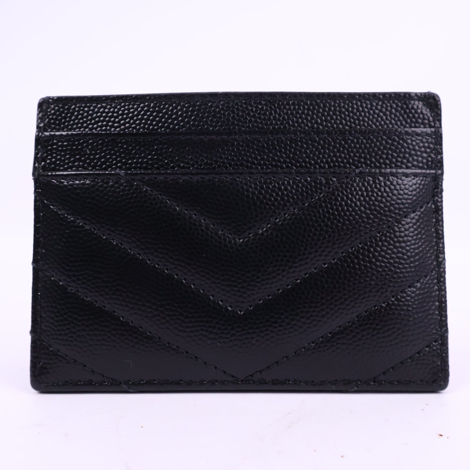 J3205 Saint Laurent YSL Card Holder Cassandre Matelasse Card Holder | Pre-Owned Like New Black Grain de poudre embossed leather Chevron quilted