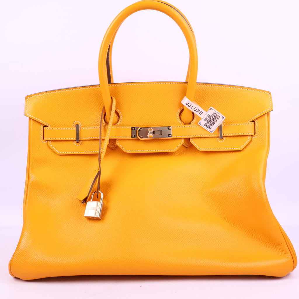 J3208 Hermes Top Handle Bag Birkin 35 | Pre-Owned Like New Soleil Yellow Leather Bicolor / Verso