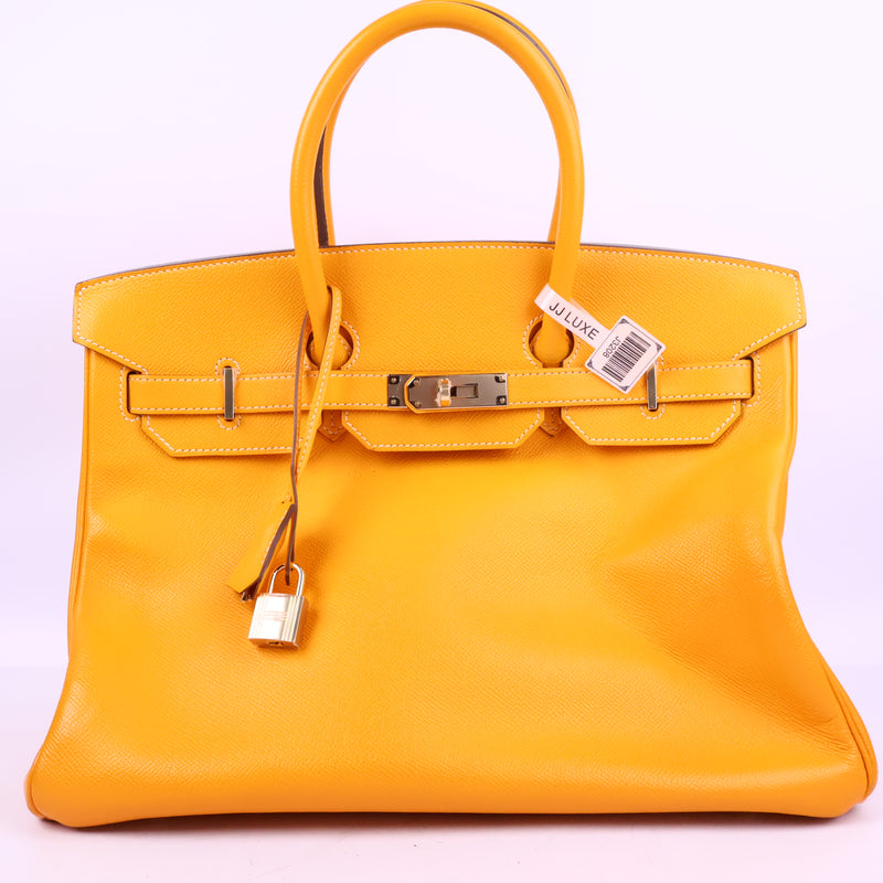 J3208 Hermes Top Handle Bag Birkin 35 | Pre-Owned Like New Soleil Yellow Leather Bicolor / Verso