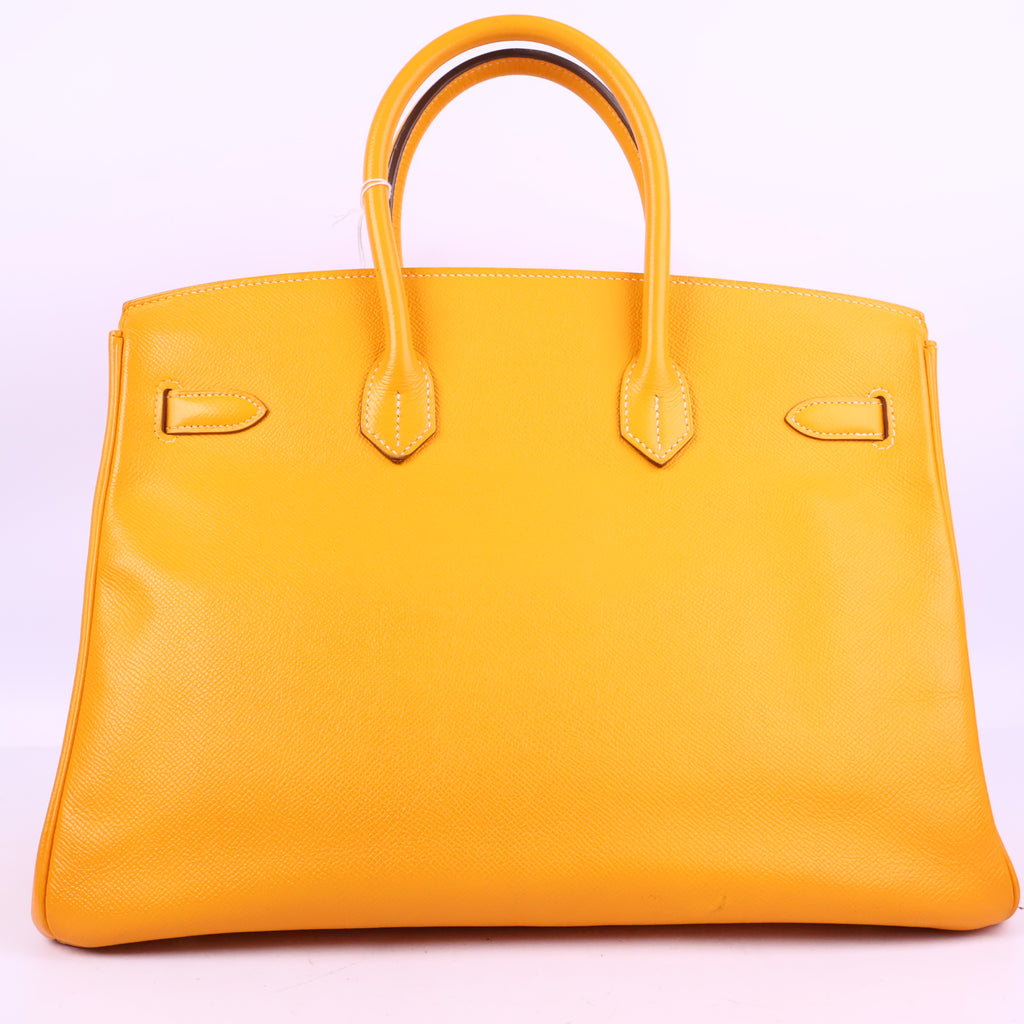 J3208 Hermes Top Handle Bag Birkin 35 | Pre-Owned Like New Soleil Yellow Leather Bicolor / Verso