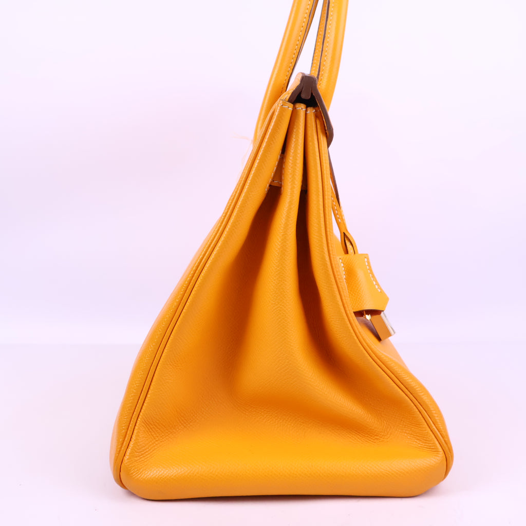 J3208 Hermes Top Handle Bag Birkin 35 | Pre-Owned Like New Soleil Yellow Leather Bicolor / Verso