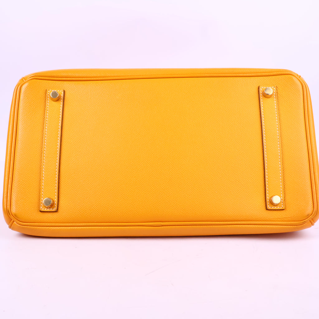 J3208 Hermes Top Handle Bag Birkin 35 | Pre-Owned Like New Soleil Yellow Leather Bicolor / Verso