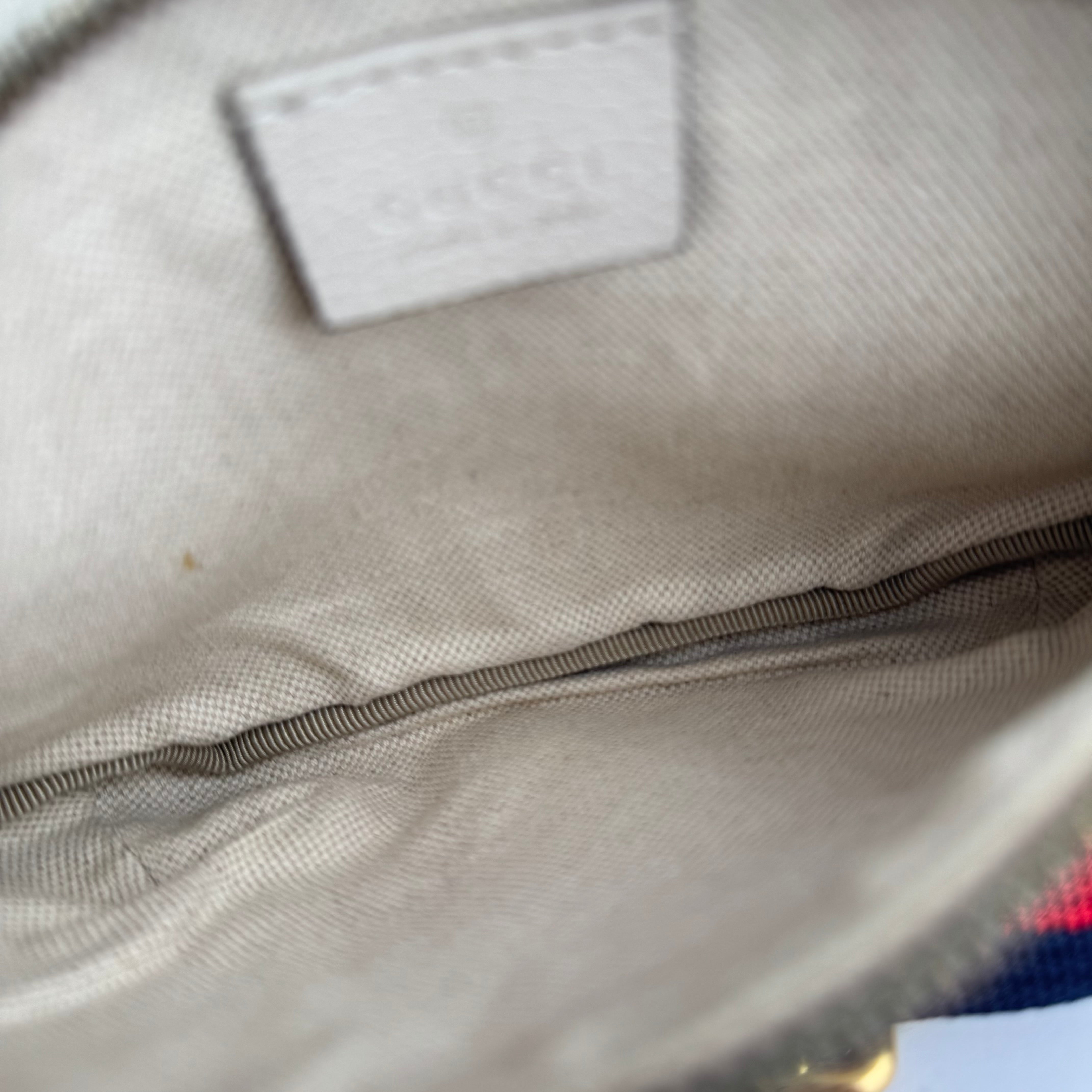 J1530 Gucci Print Belt Bag Vintage Logo Small White in Leather- Pre Owned