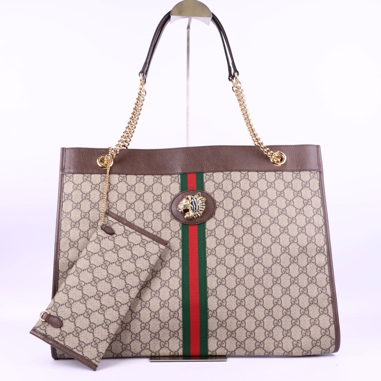J3204 Gucci Tote Bag Rajah Tiger Large Tote | Pre-Owned Like New Beige and Brown GG Supreme canvas GG monogram
