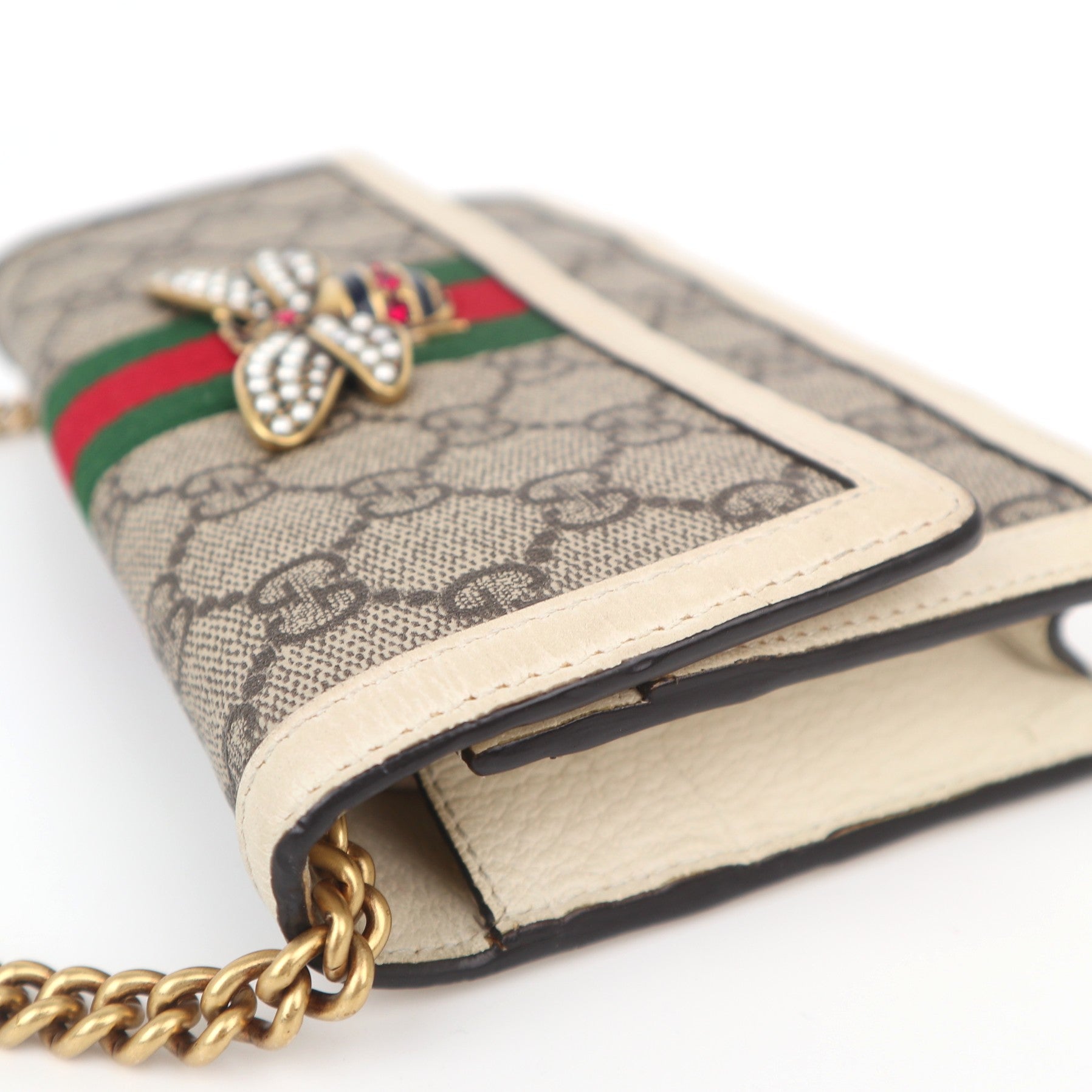 C1052 GUCCI GG Supreme Monogram Web Queen Margaret Chain Wallet-Pre Owned