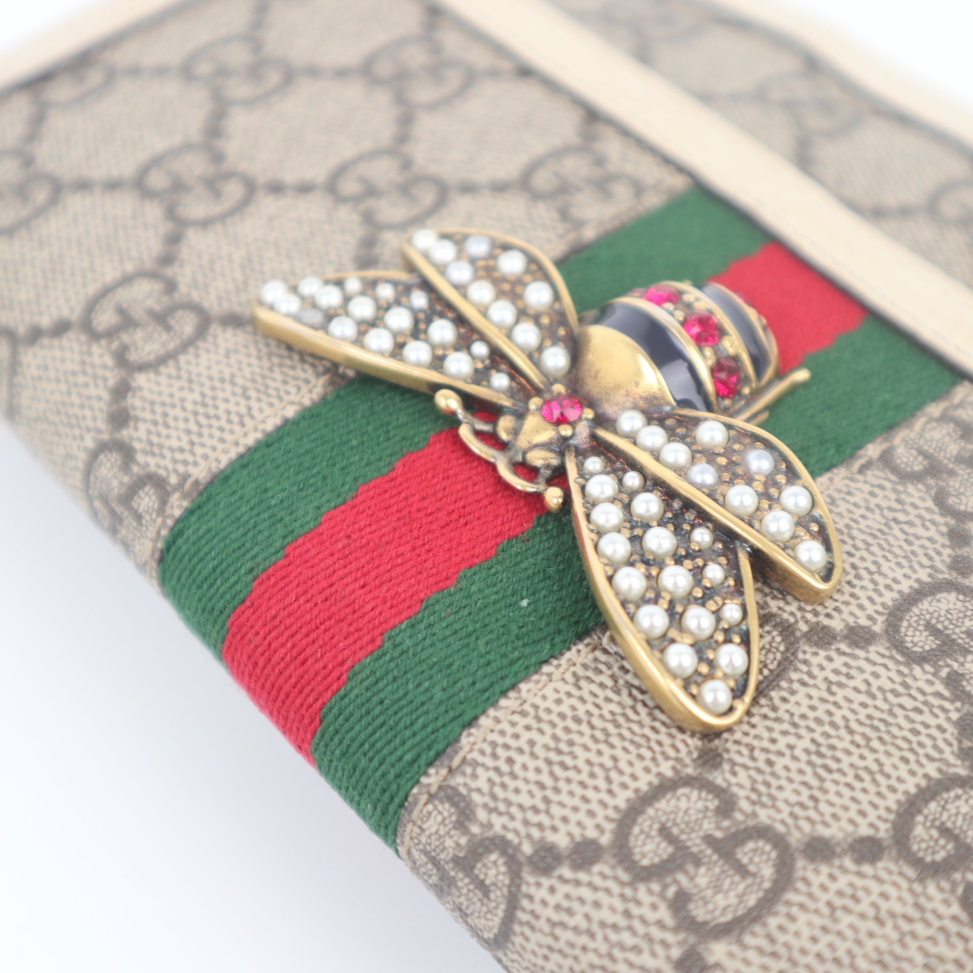 C1052 GUCCI GG Supreme Monogram Web Queen Margaret Chain Wallet-Pre Owned