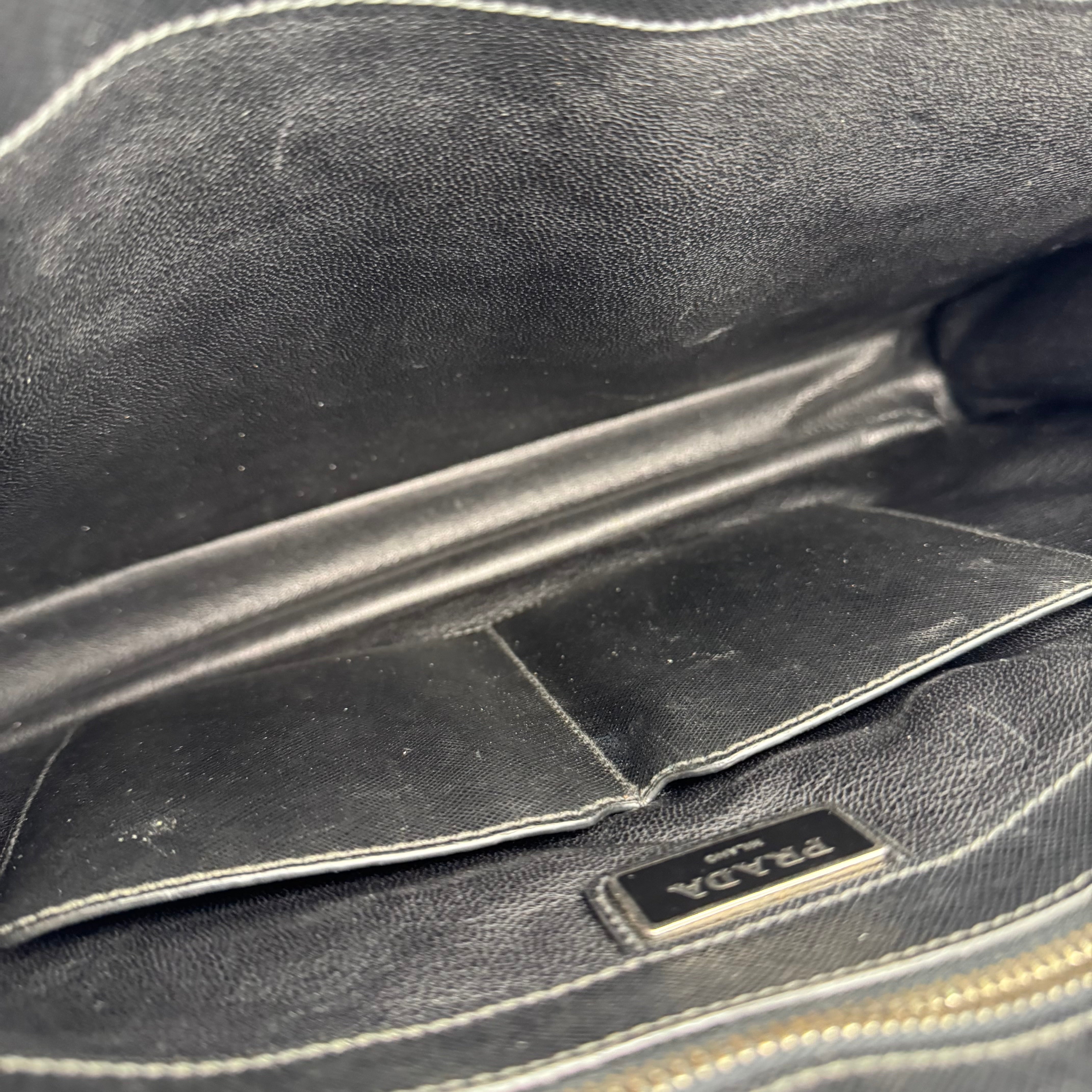 J1502 Prada Black Saffiano Business Bag Leather Pony- Pre Owned