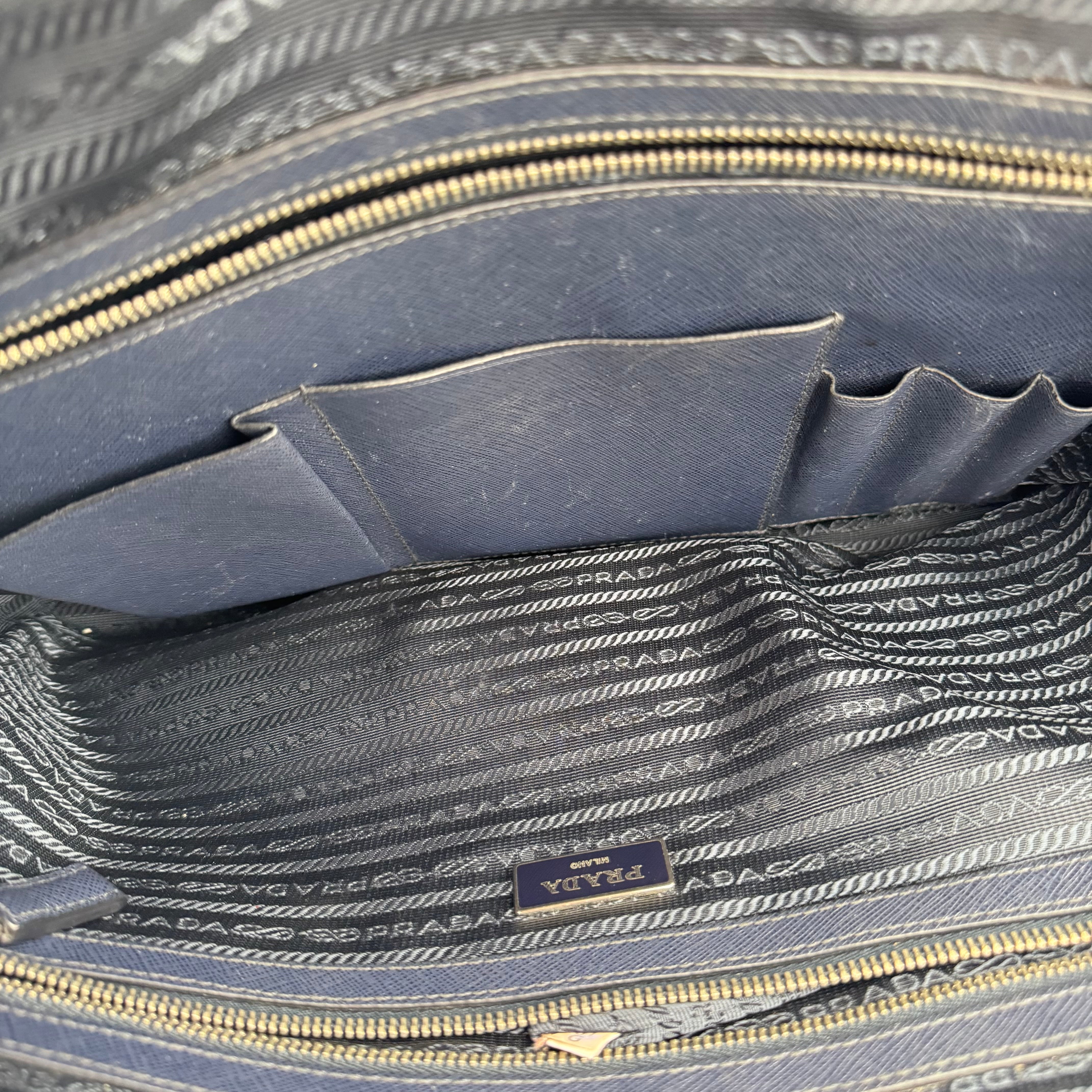 J1503 Prada Navy Blue Lux Saffiano Leather Luggage Bag- Pre Owned