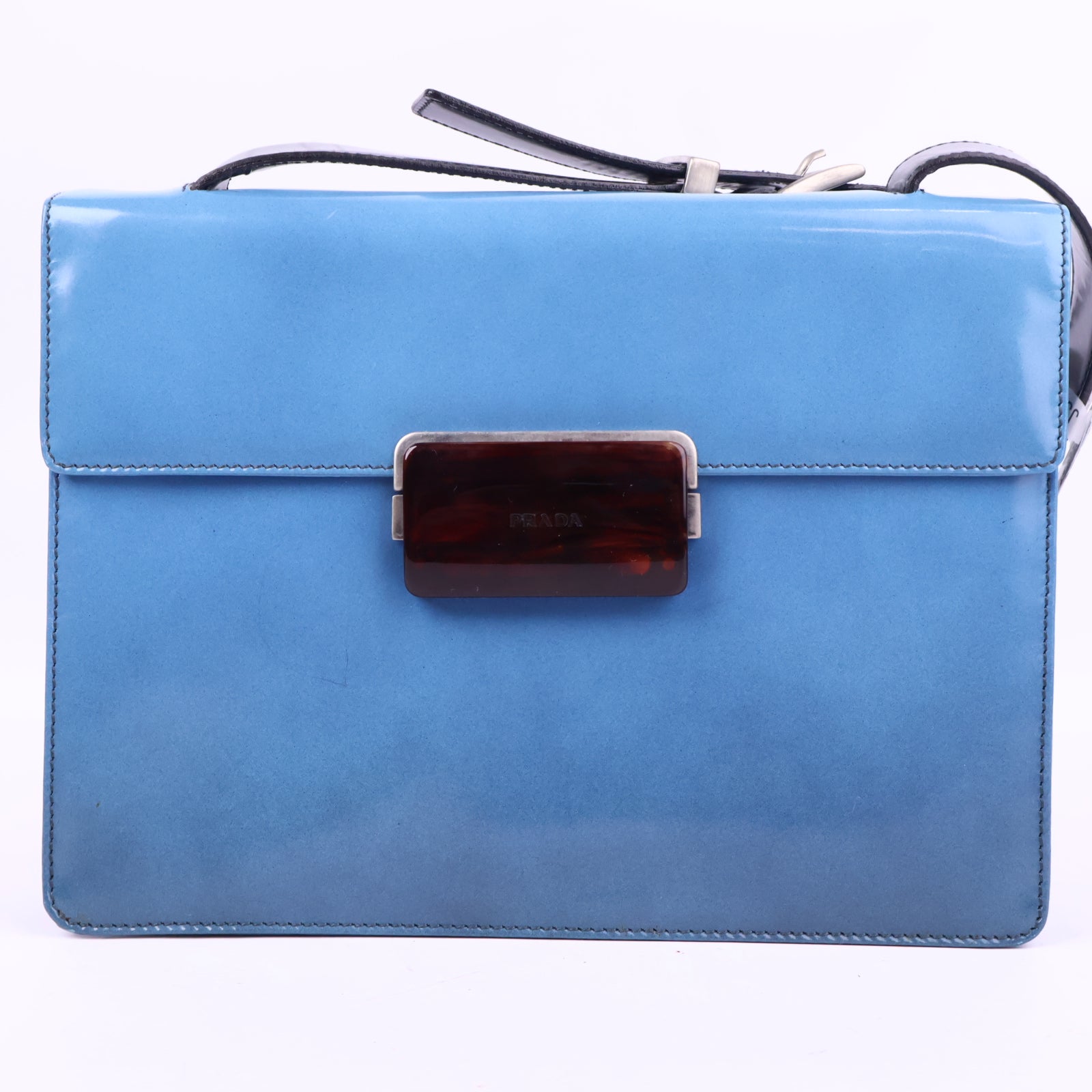 J2983 Prada Shoulder Bag Patent Leather Shoulder Bag | Pre-Owned Light Blue Patent leather