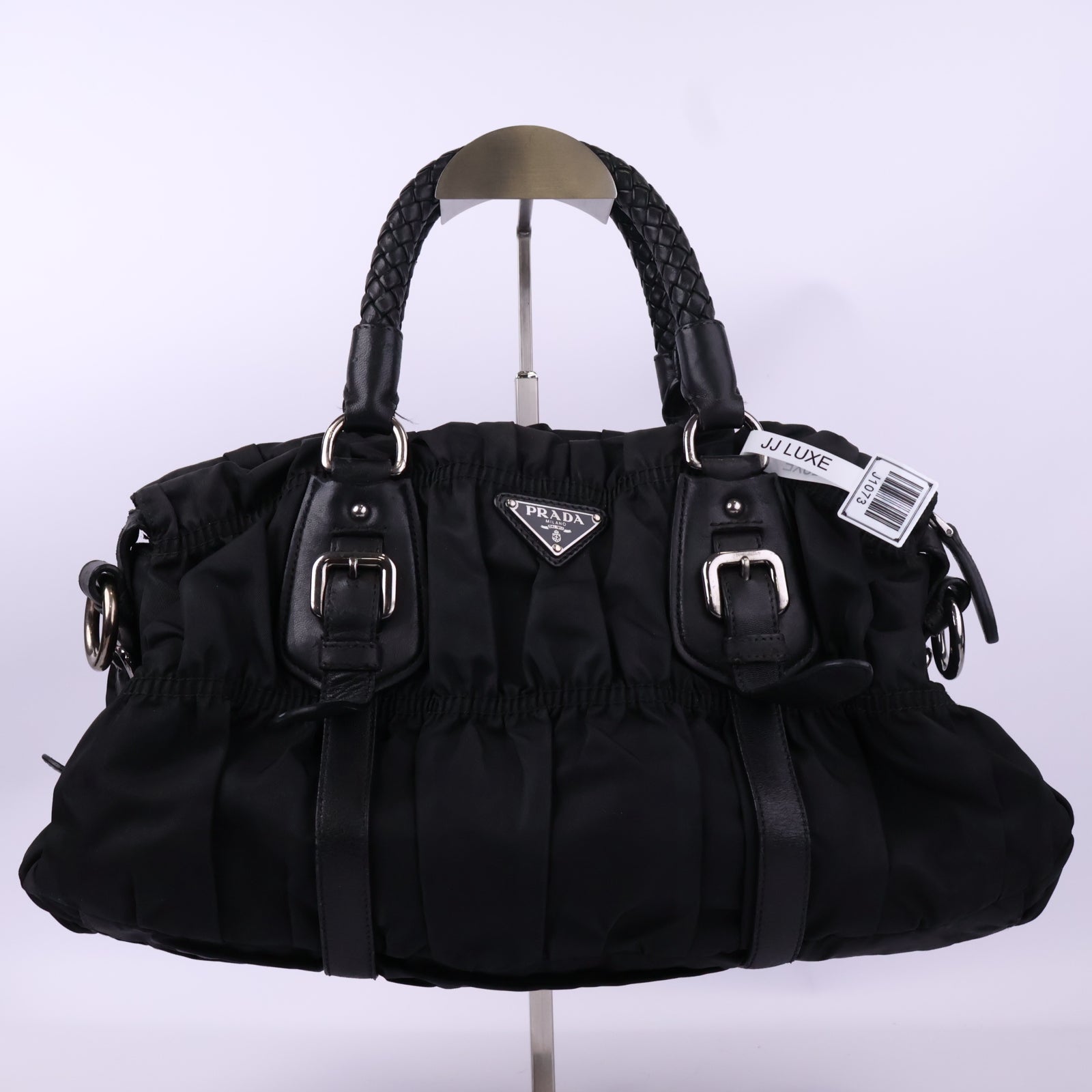 J1073 Prada Shoulder Bag Gaufre | Pre-Owned Black Tessuto nylon