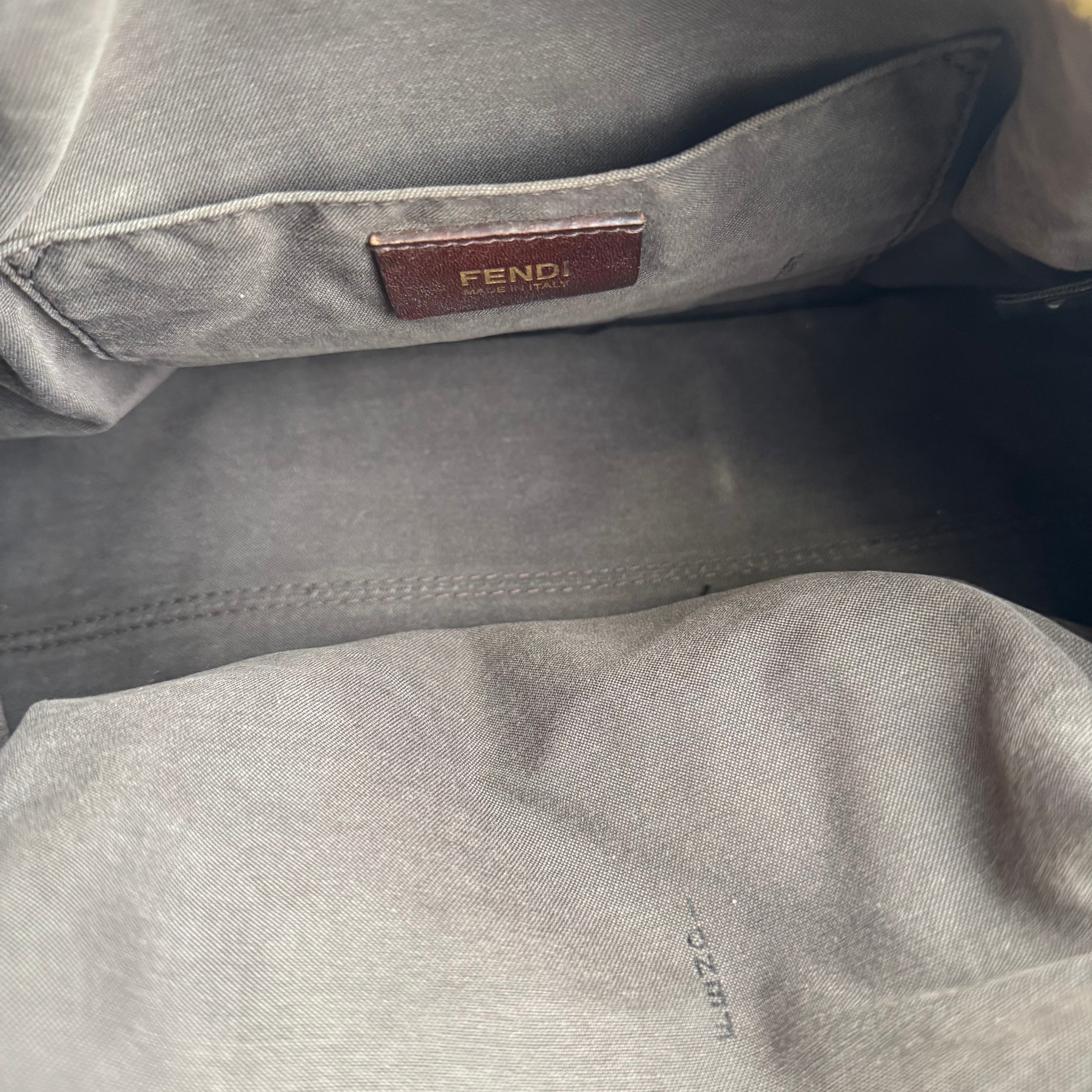 J1477 Fendi Beige Zucchino Canvas Small Boston Bag- Pre Owned