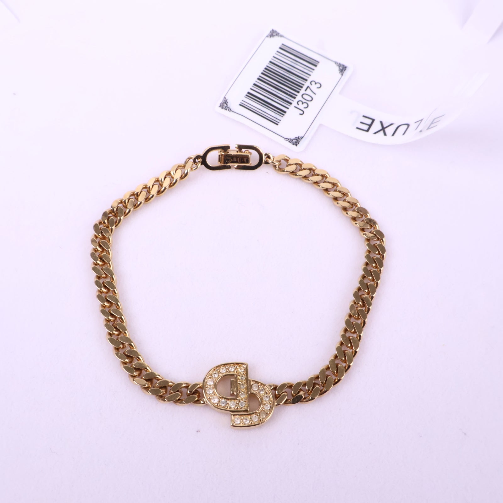 J3073 Christian Dior Bracelet CD Bracelet Bangle Authentic Logo Rhinestone | Pre-Owned Metallic Rhinestone/Plain