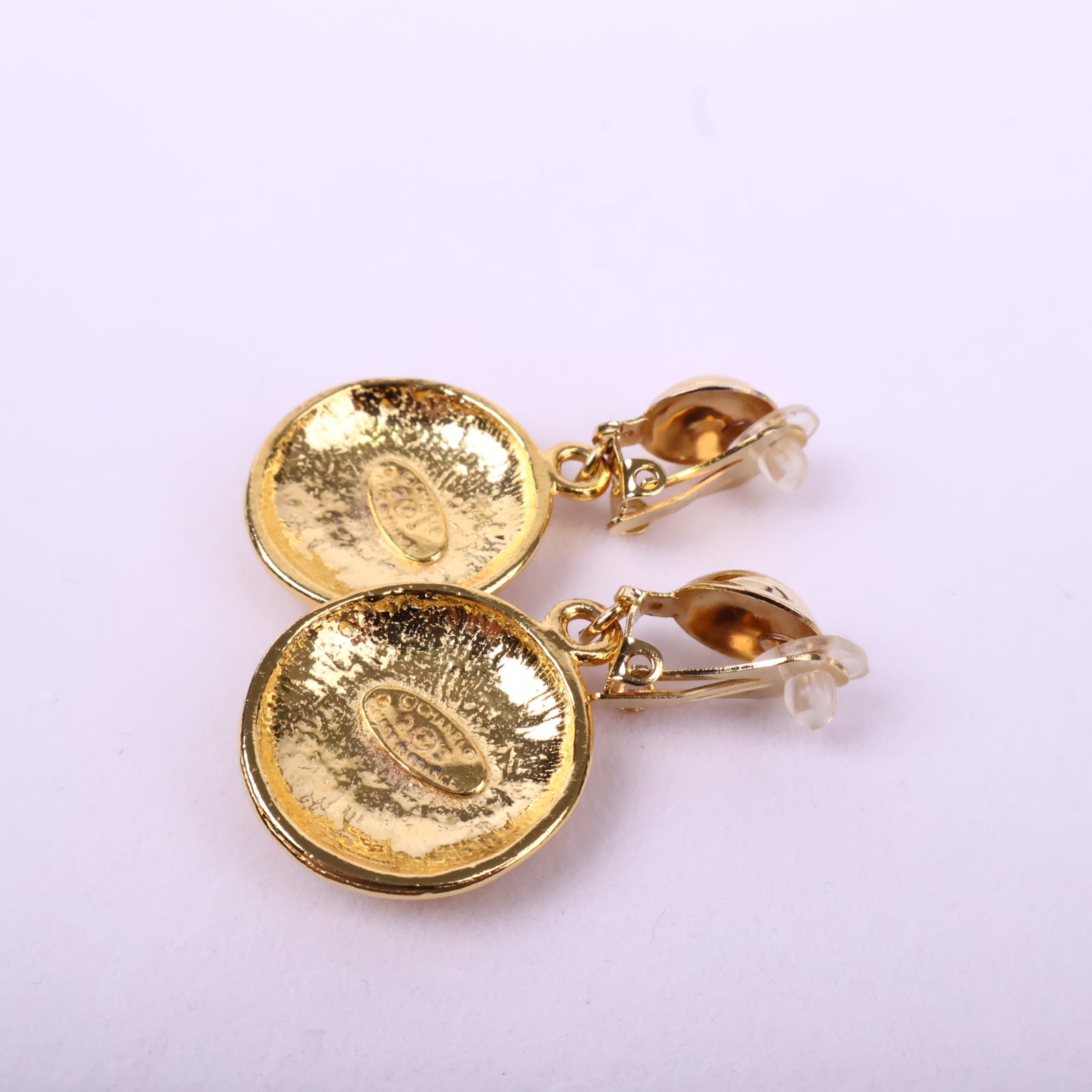 J3088 Chanel Clip-On Earrings CC Dangle Drop Button | Pre-Owned Metal CC motif