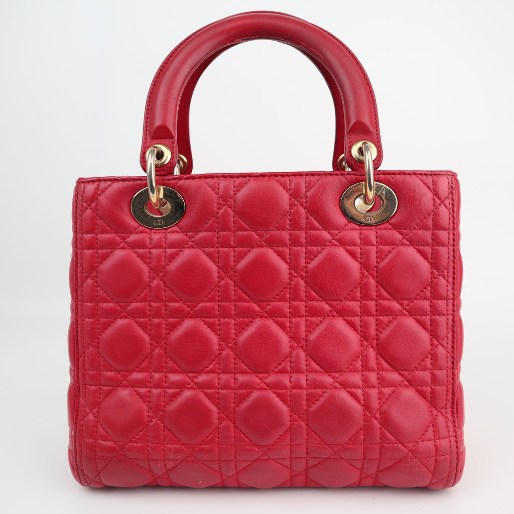 Christian Dior Lambskin Cannage Medium Lady Dior Red Shoulder Bag C1613 | Pre-Owned Very Good Red Cannage Leather