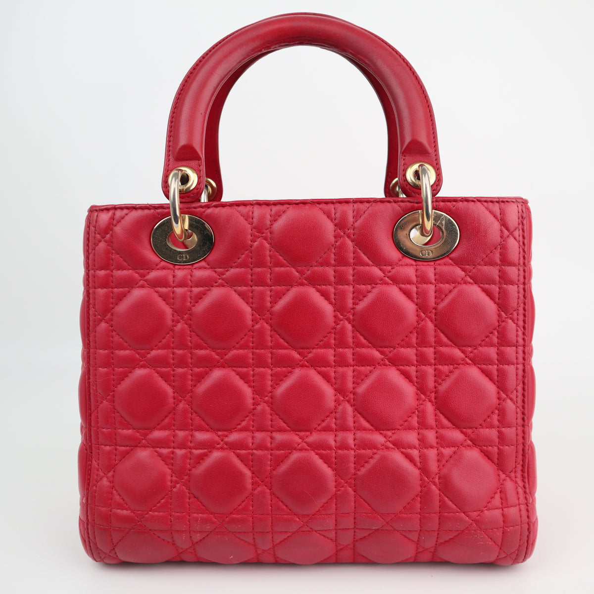 Christian Dior Lambskin Cannage Medium Lady Dior Red Shoulder Bag C1613 | Pre-Owned Very Good Red Cannage Leather