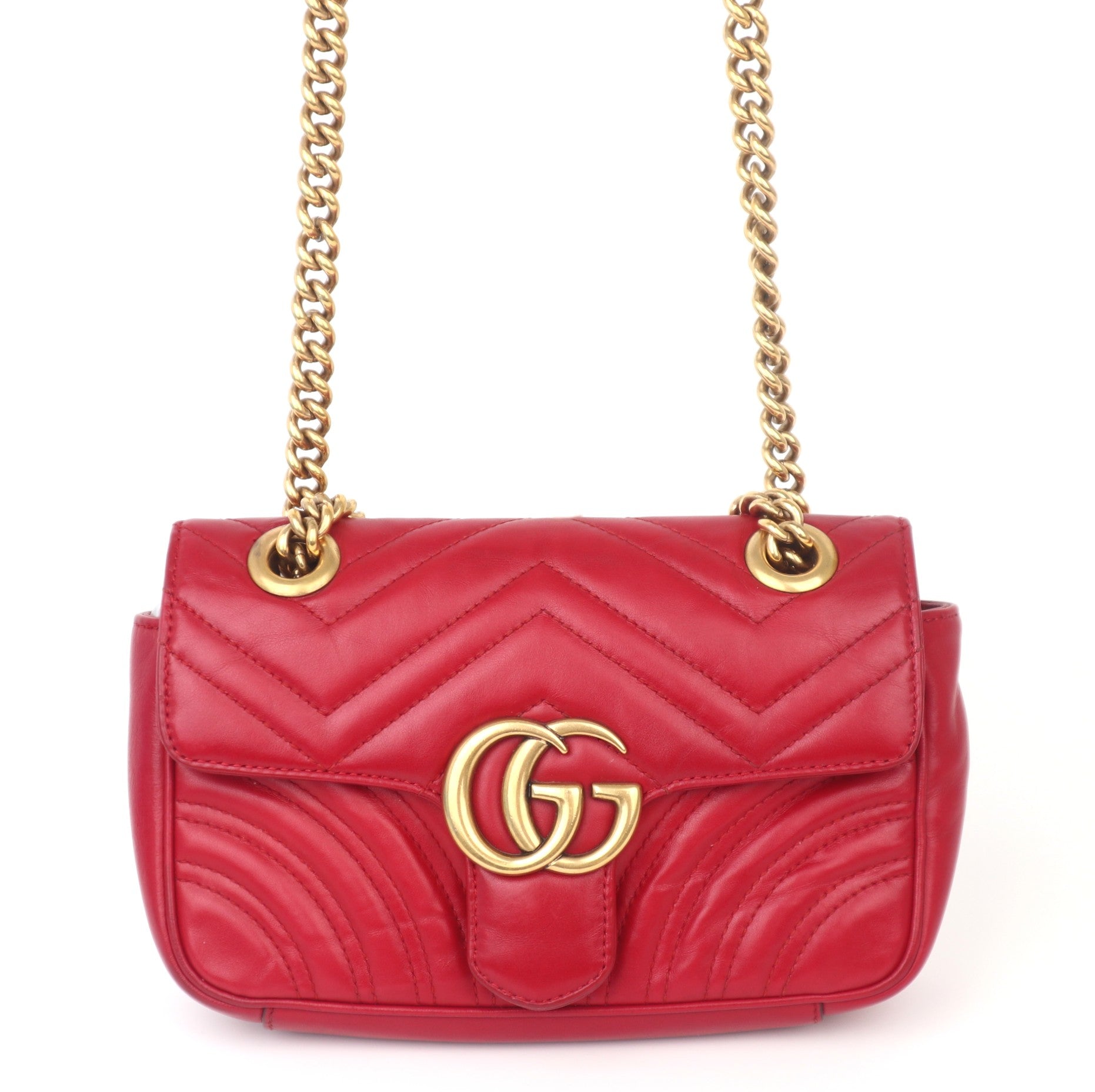 C1064 GG Marmont Bag Collection Red Leather Shoulder Bag-Pre Owned